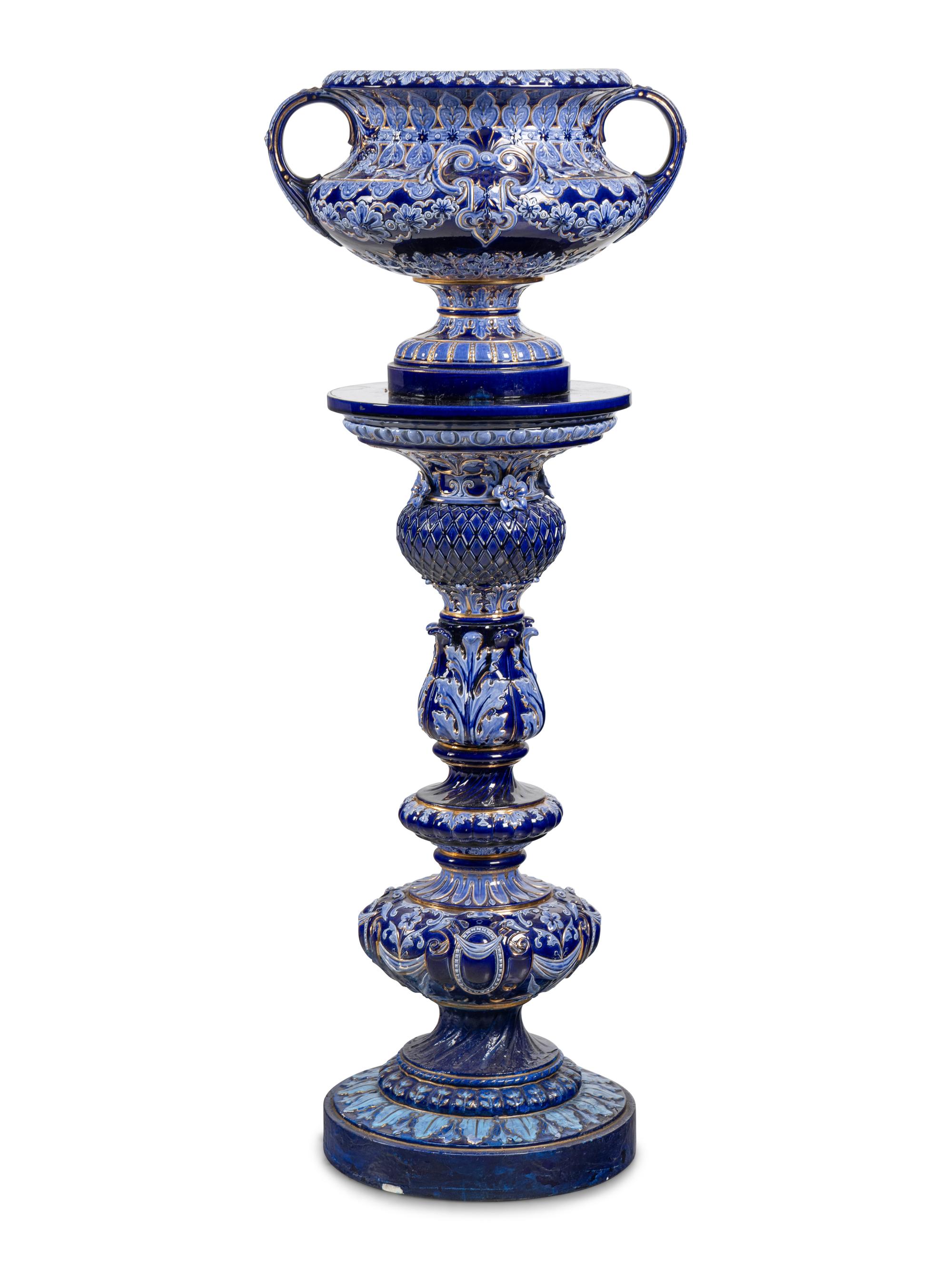 A Swedish Majolica Jardinière and Pedestal