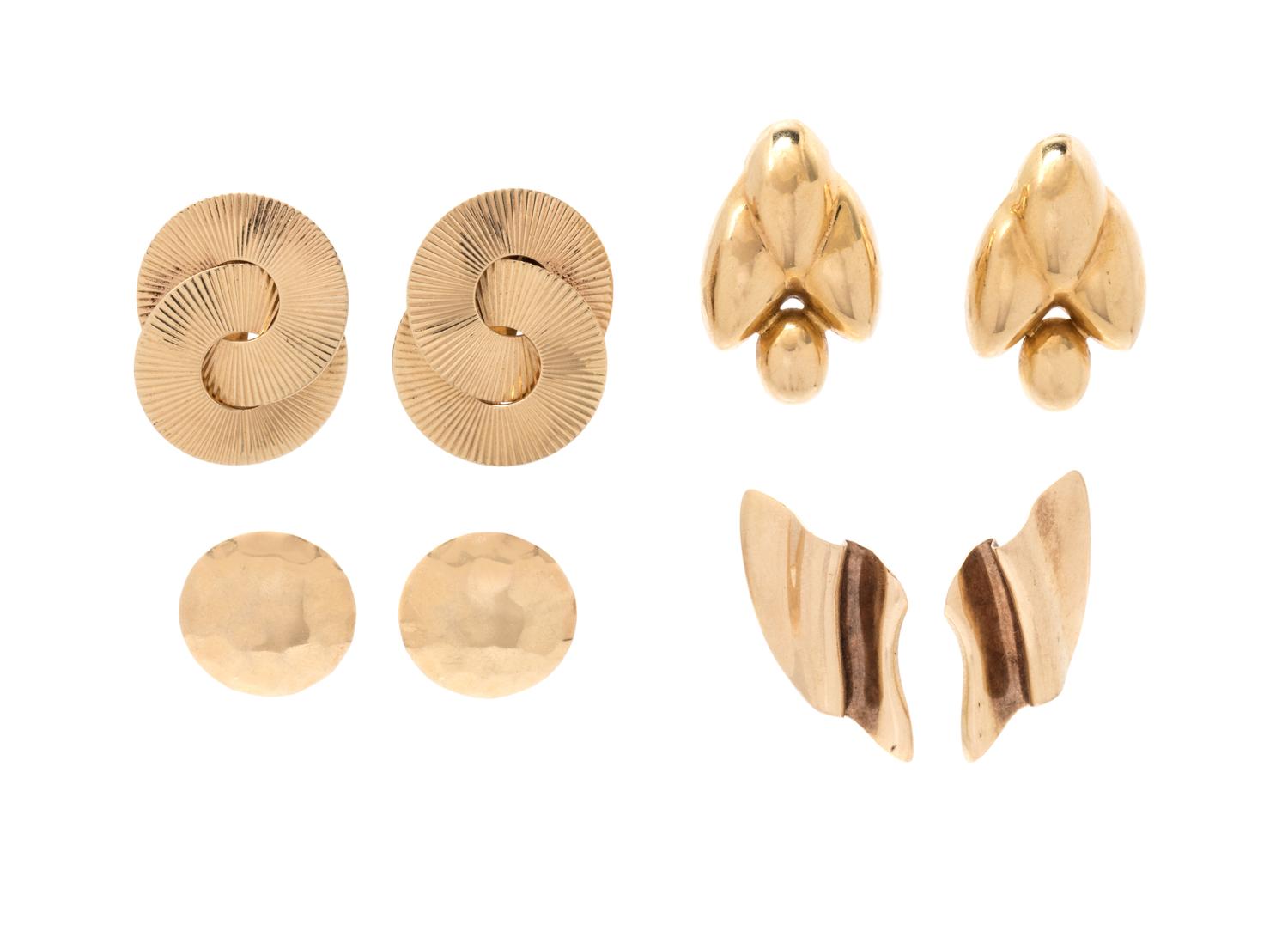 A Collection of Yellow Gold Earrings,