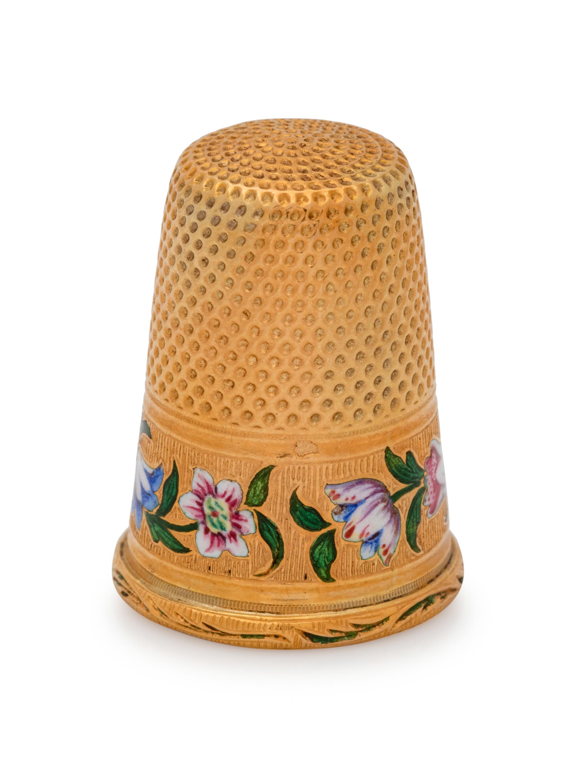 A French Yellow Gold and Enamel Thimble