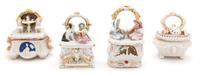 A Group of Four Staffordshire Fairing Trinket Boxes Height of tallest 4 3/4 inches. — 19TH CENTURY