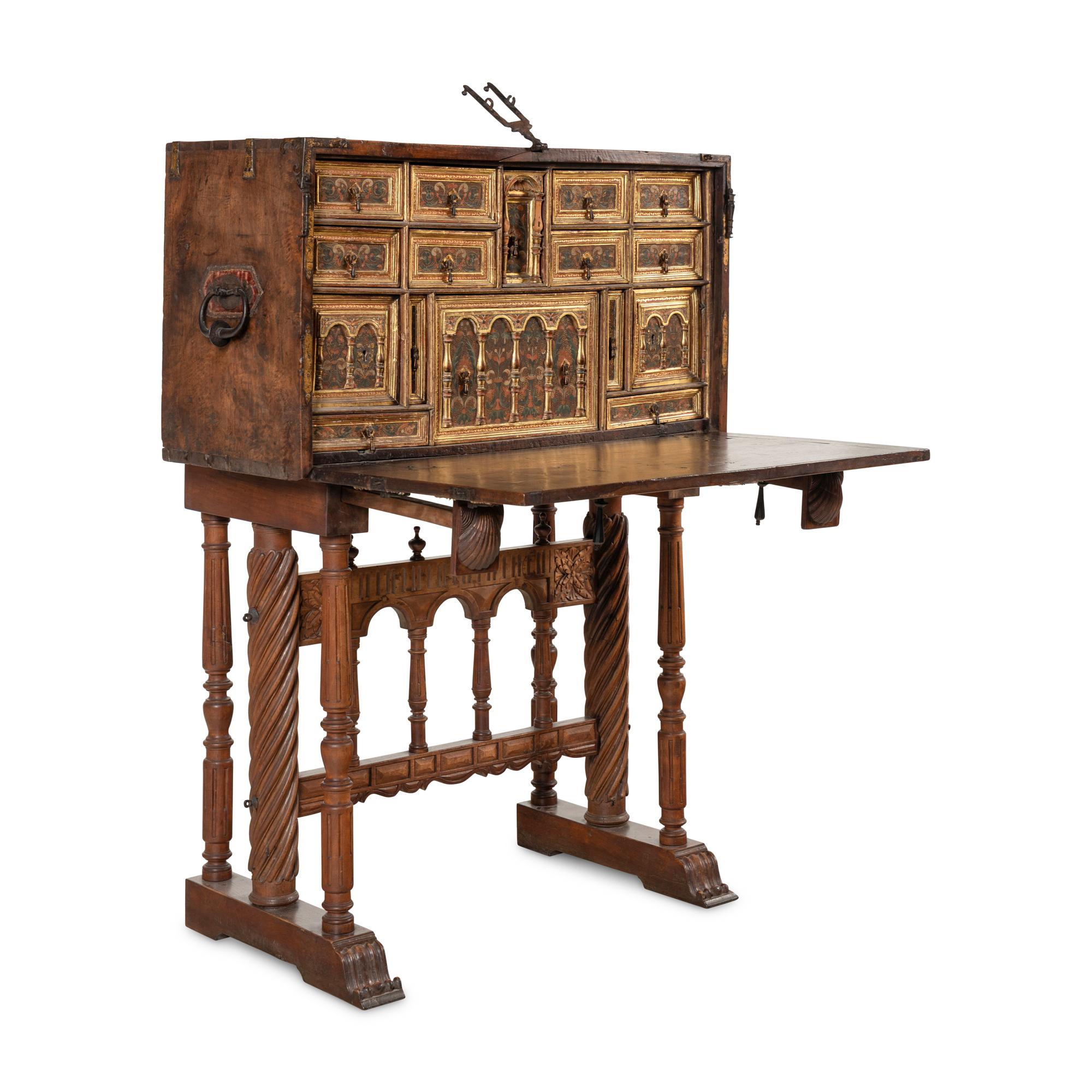 A Spanish Walnut Vargueño and Stand