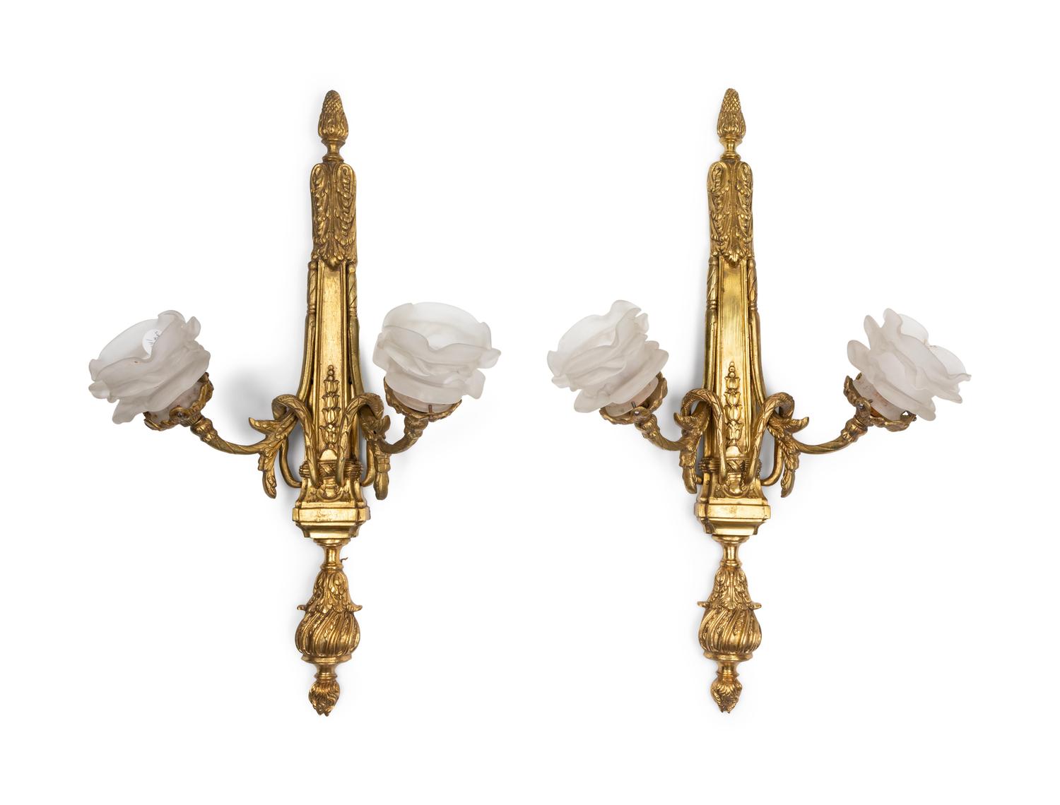 A Pair of French Gilt Bronze Two-Light Sconces