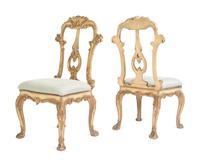 A Set of Six Venetian Style Painted and Parcel Gilt Dining Chairs
