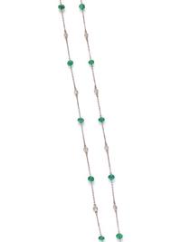 WHITE GOLD, DIAMOND AND EMERALD LONGCHAIN NECKLACE