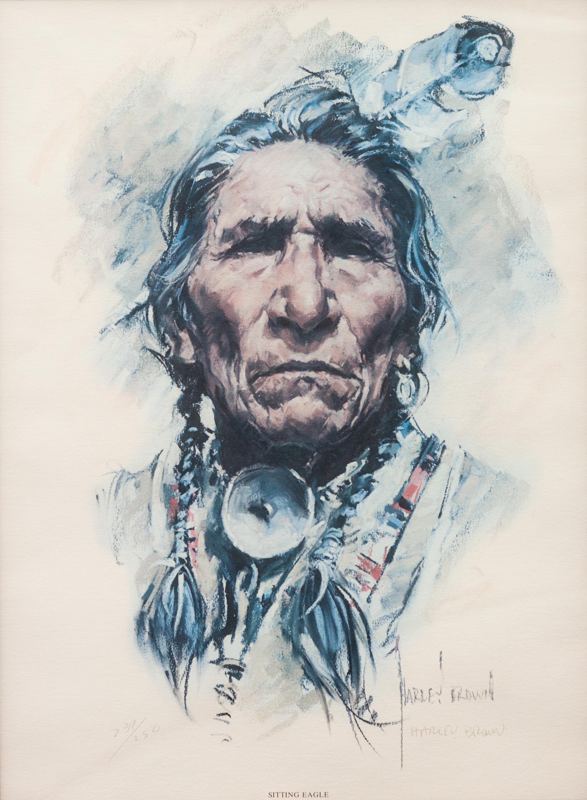 Four Prints: Blossom , edition 53/500; Sitting Eagle , edition 239/250; Raven , edition 53/500; Turning Robe , edition 239/250, together with book, The Art and Life of Harley Brown