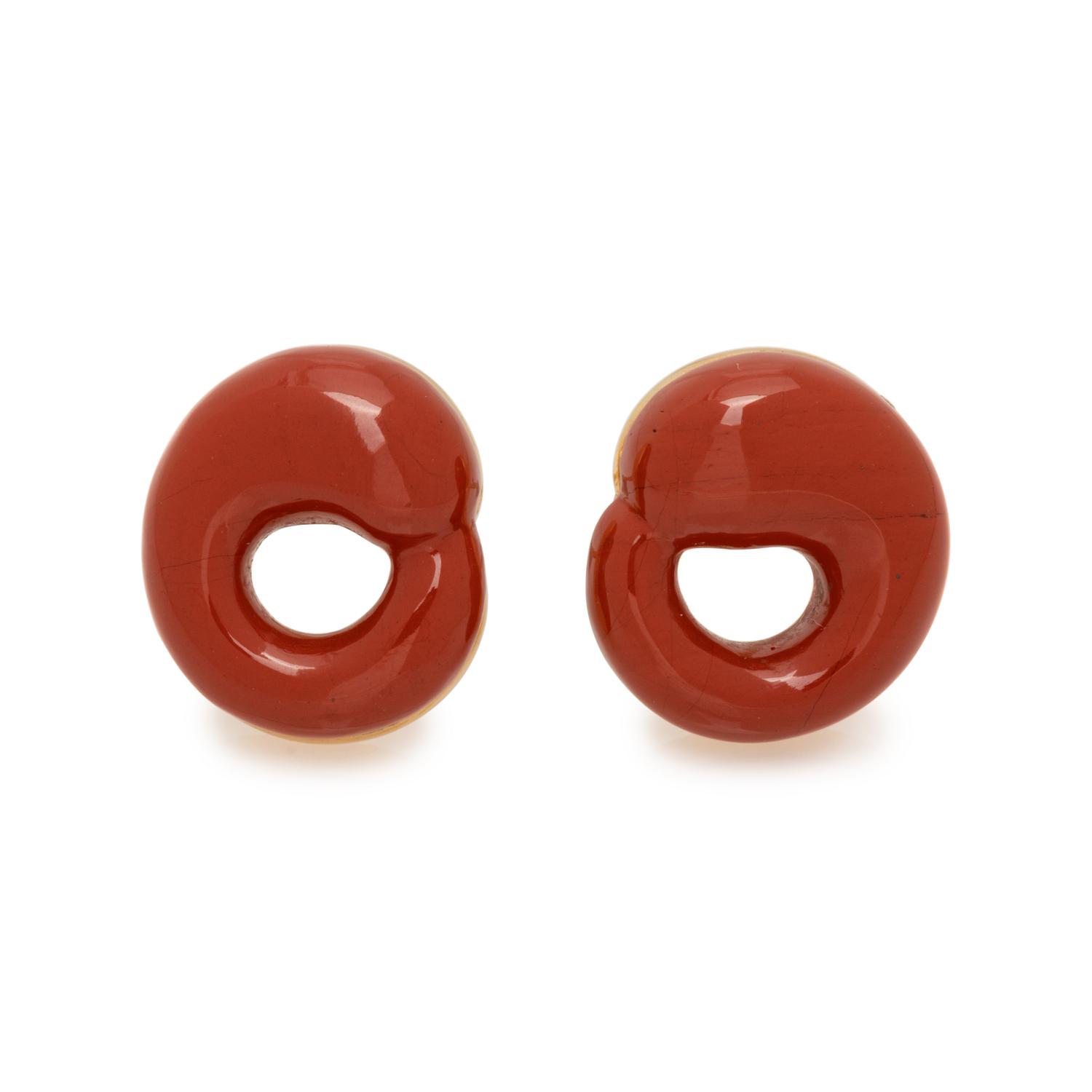 TIFFANY & CO., YELLOW GOLD AND JASPER 'ETERNAL CIRCLE' EARRINGS