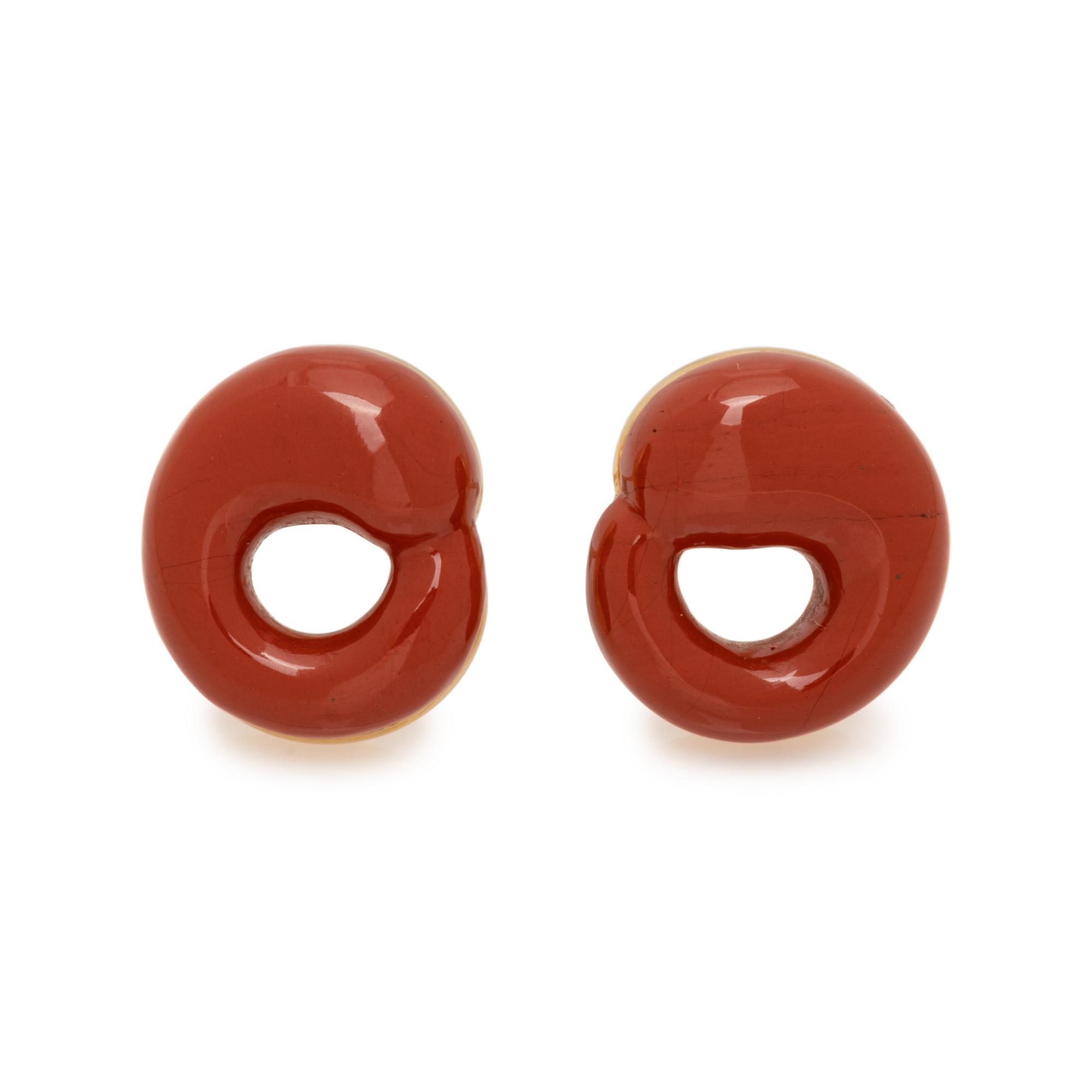 TIFFANY & CO., YELLOW GOLD AND JASPER 'ETERNAL CIRCLE' EARRINGS