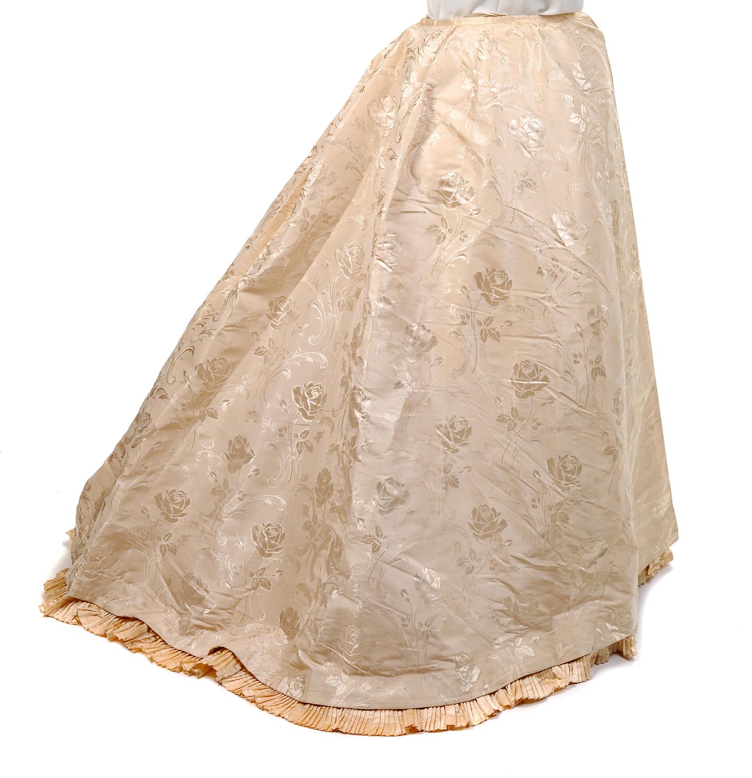 High-Quality Floral Silk Brocade Skirt and Silk Satin Petticoat, 1890s