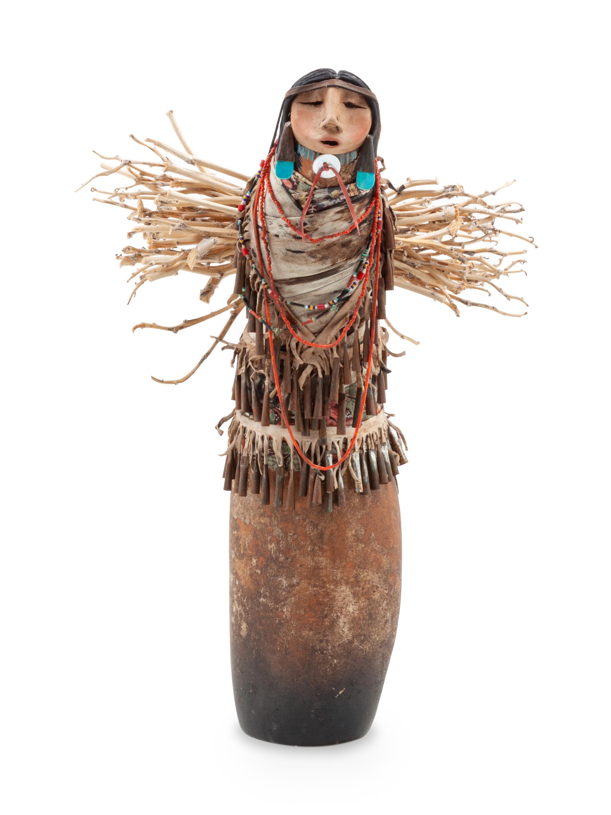 Apache Stick Lady with Turquoise Earrings