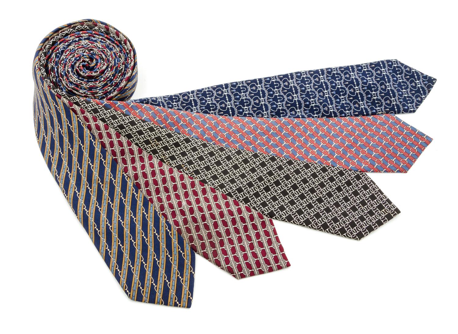 A Group of Five Hermes Silk Ties,