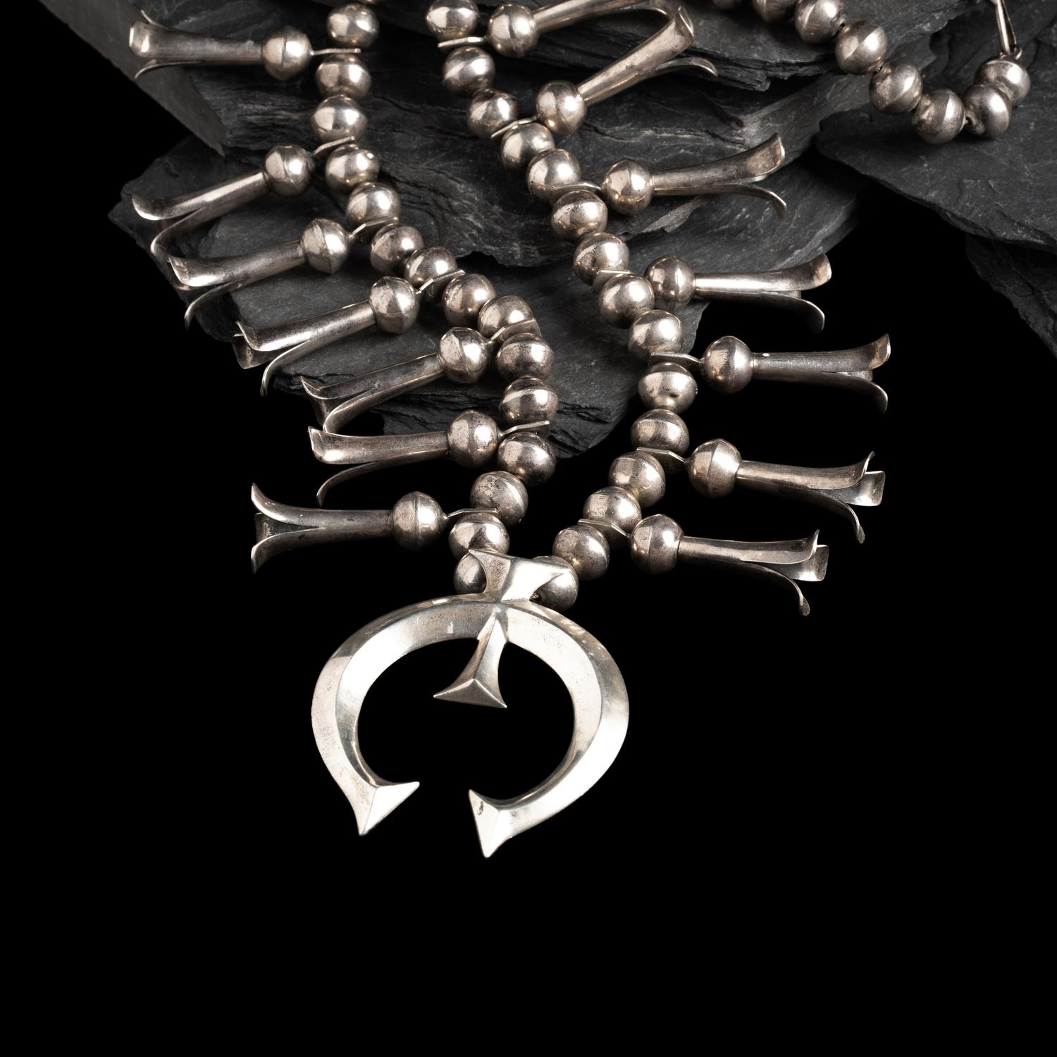 Navajo Silver Squash Blossom Necklace