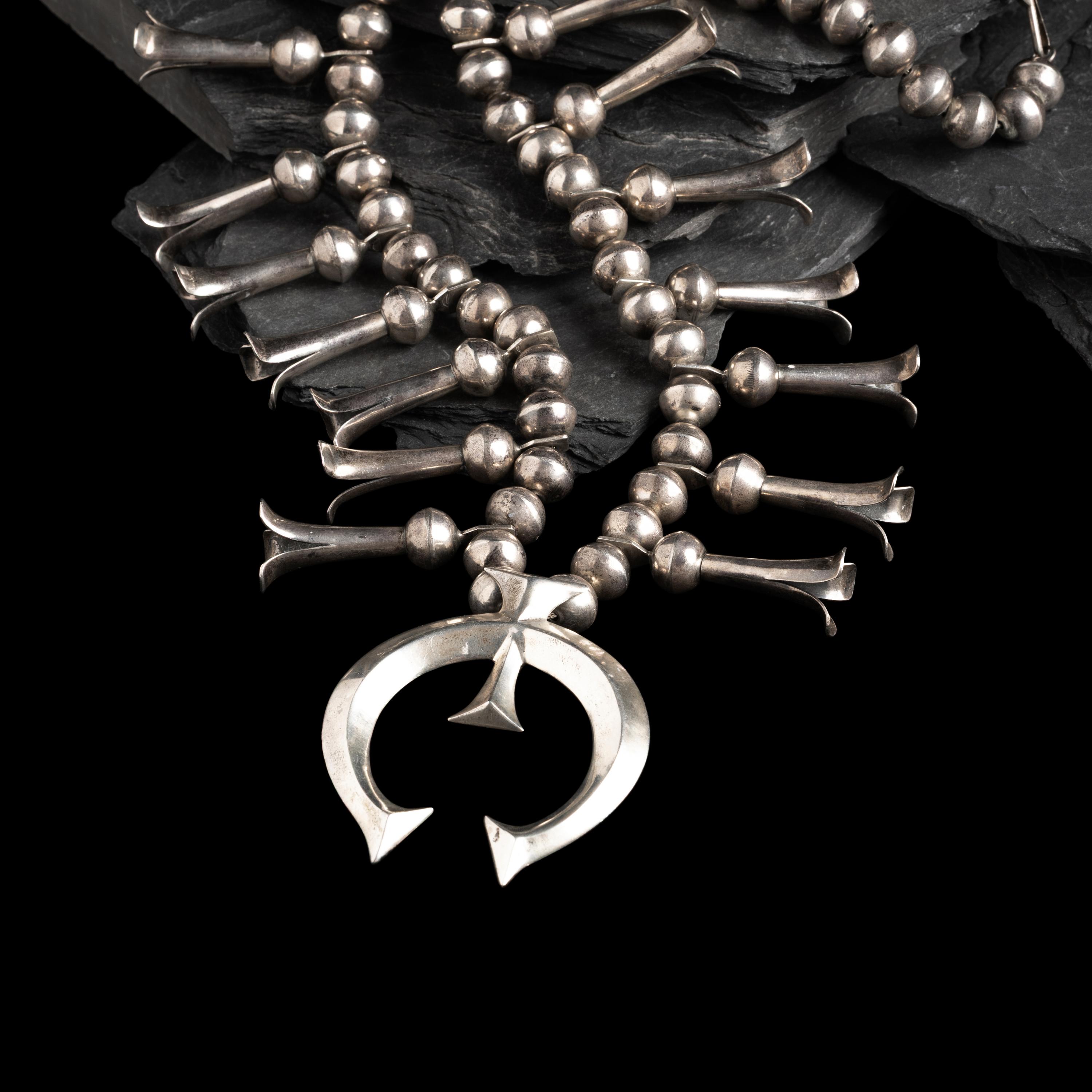 Navajo Silver Squash Blossom Necklace