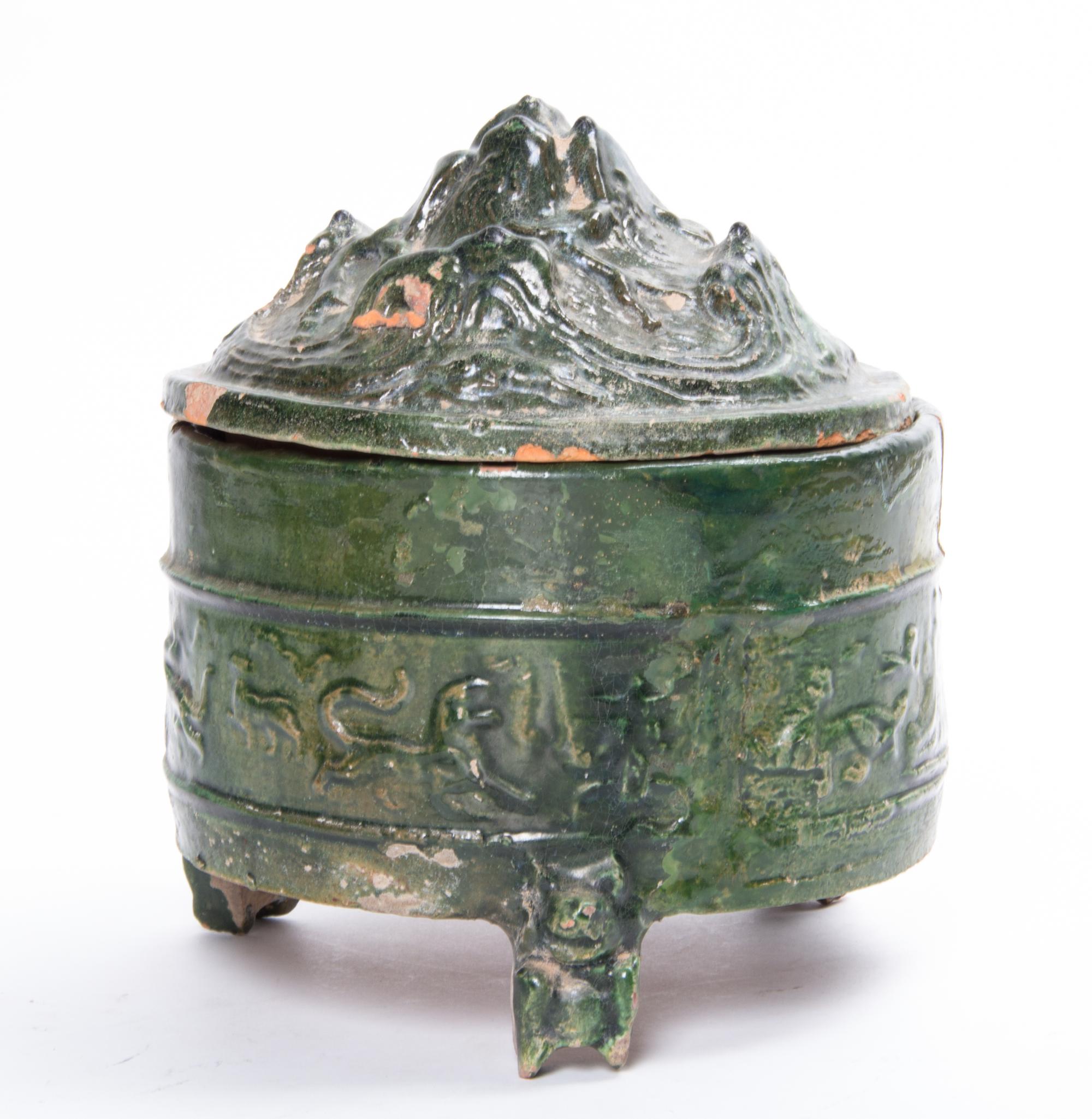A Green Glazed Terra Cotta Vessel Diameter 7 3/4 inches.