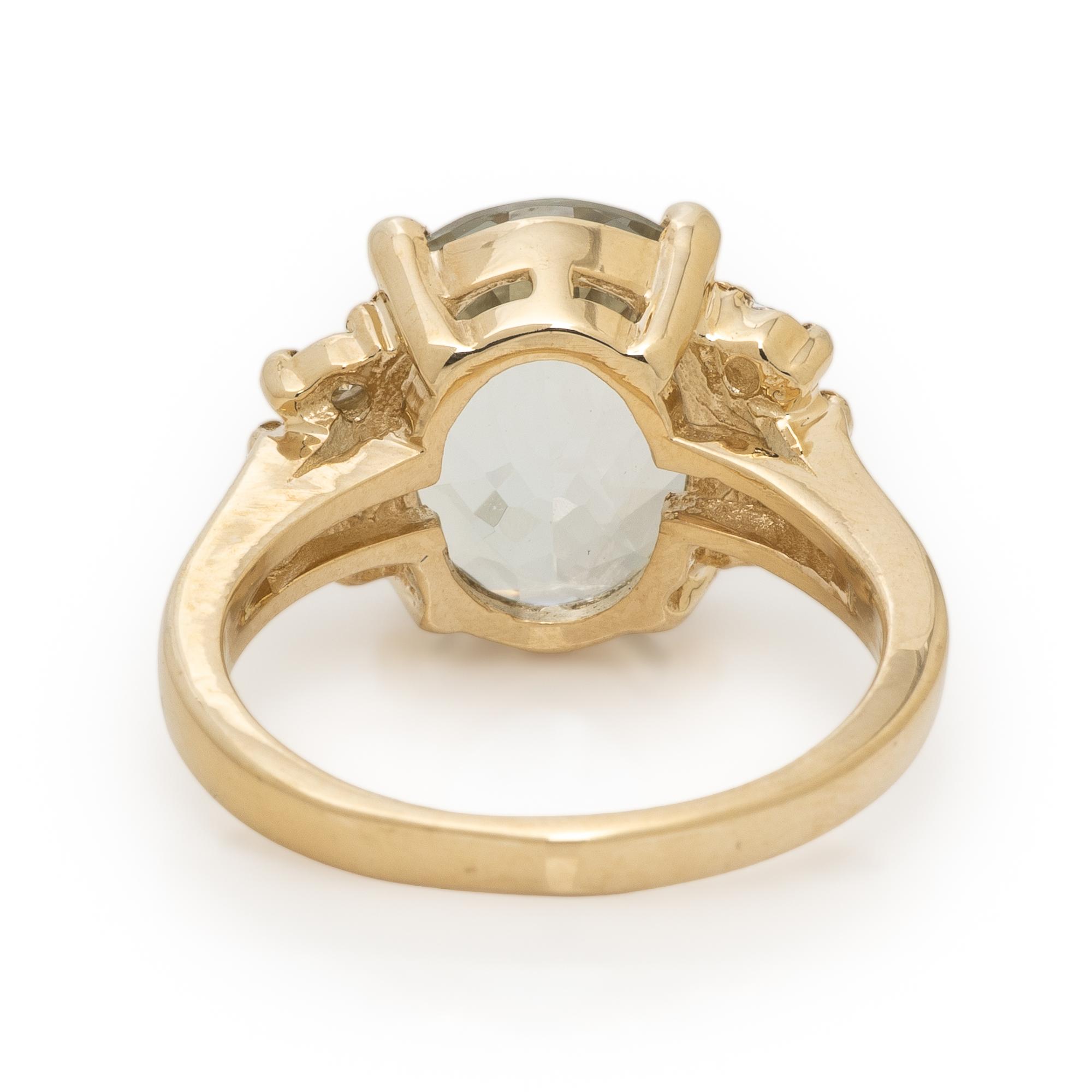 Prasiolite, Diamond, and Yellow Gold Ring