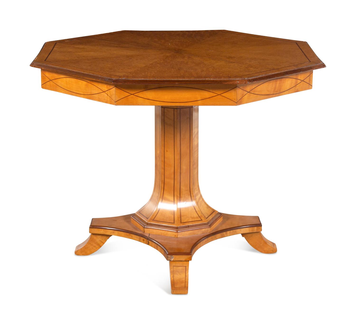 A Biedermeier Line-Inlaid Burlwood Center Table