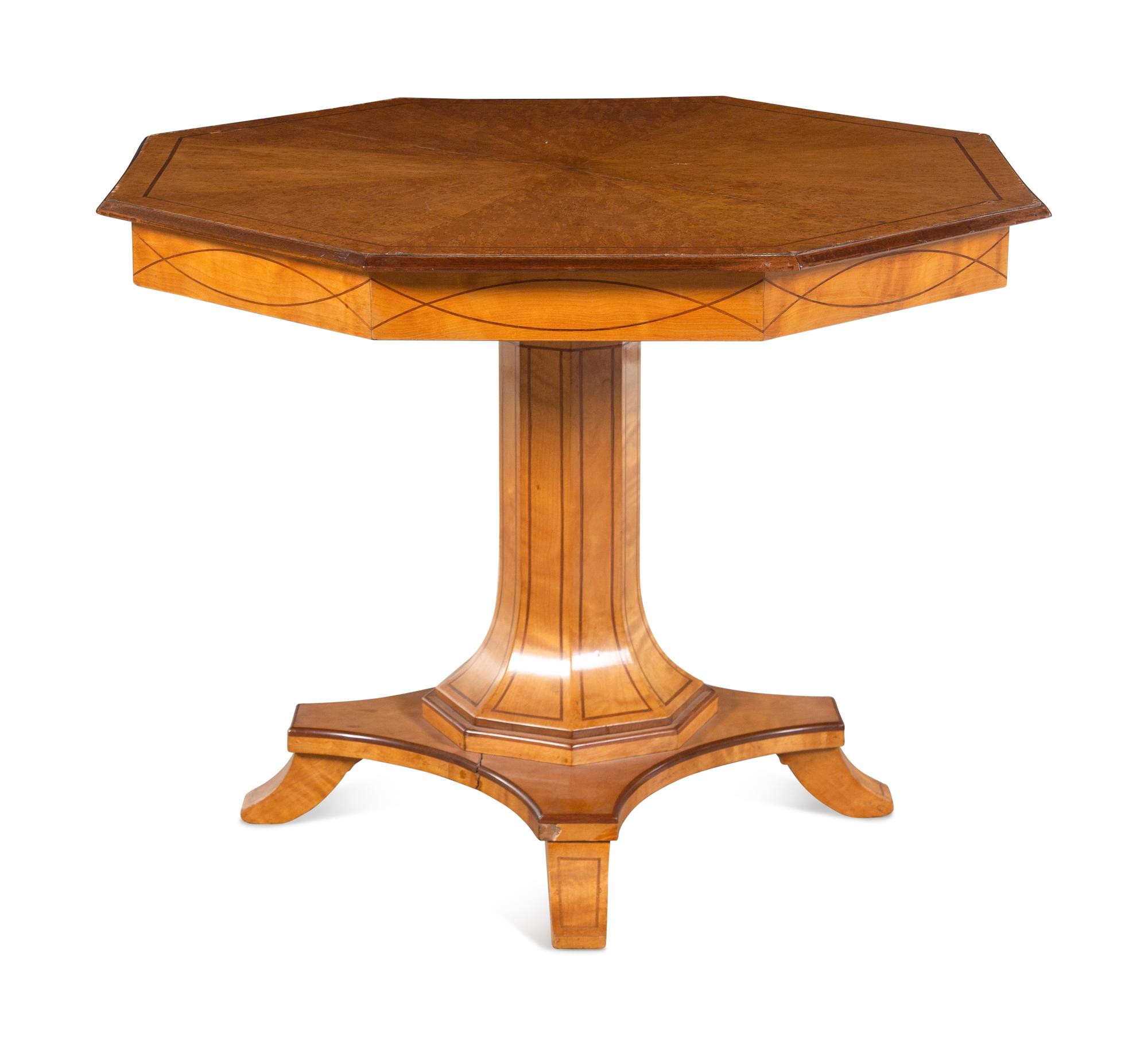A Biedermeier Line-Inlaid Burlwood Center Table