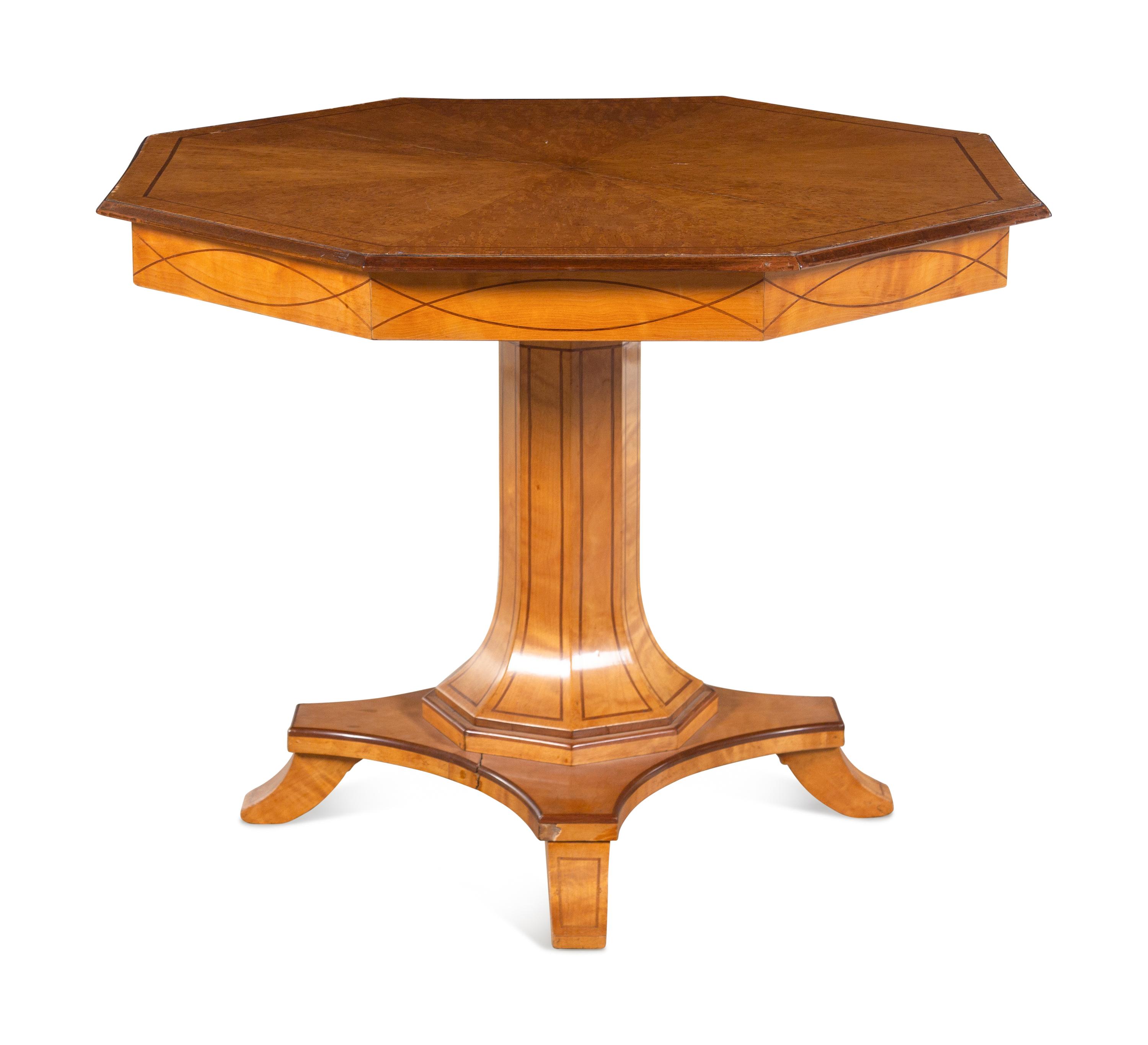 A Biedermeier Line-Inlaid Burlwood Center Table