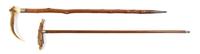 Two Antler Cane Handles, Height of taller overall 35 5/8 x width of handle 8 1/4 inches.