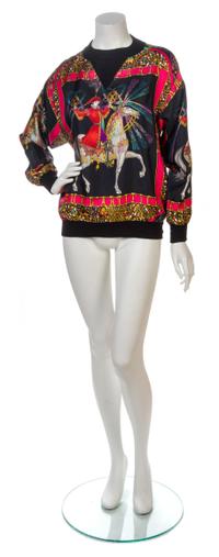 Two Rare Hermes Feux d'Artifice Print Silk Tops, Sizes 38 and 36.