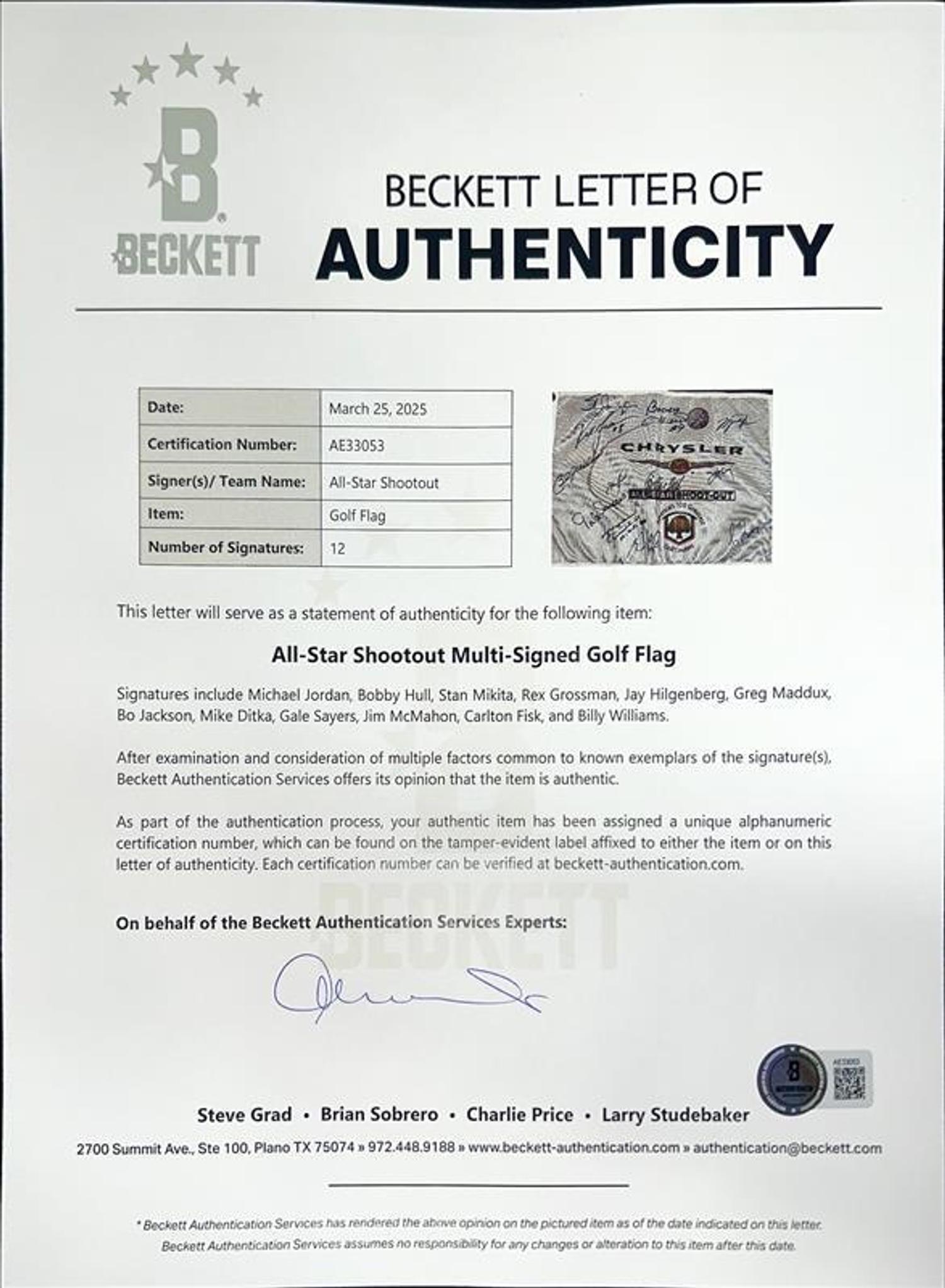 A 2004 Chrysler All-Star Golf Shootout Signed Autograph Golf Flag Including Michael Jordan (Beckett Authentication Services)