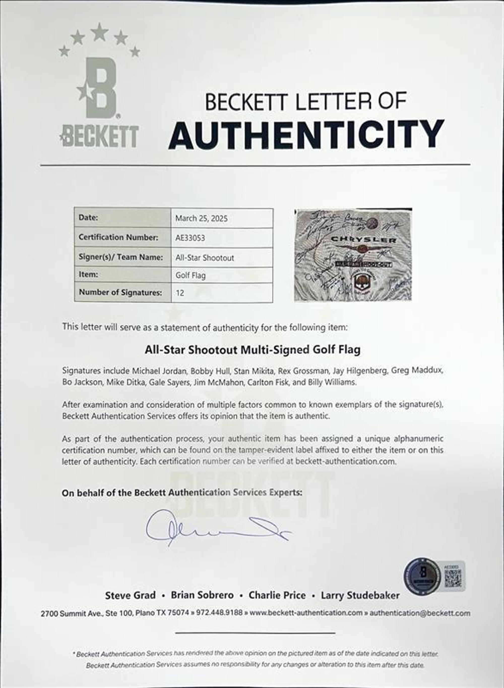 A 2004 Chrysler All-Star Golf Shootout Signed Autograph Golf Flag Including Michael Jordan (Beckett Authentication Services)