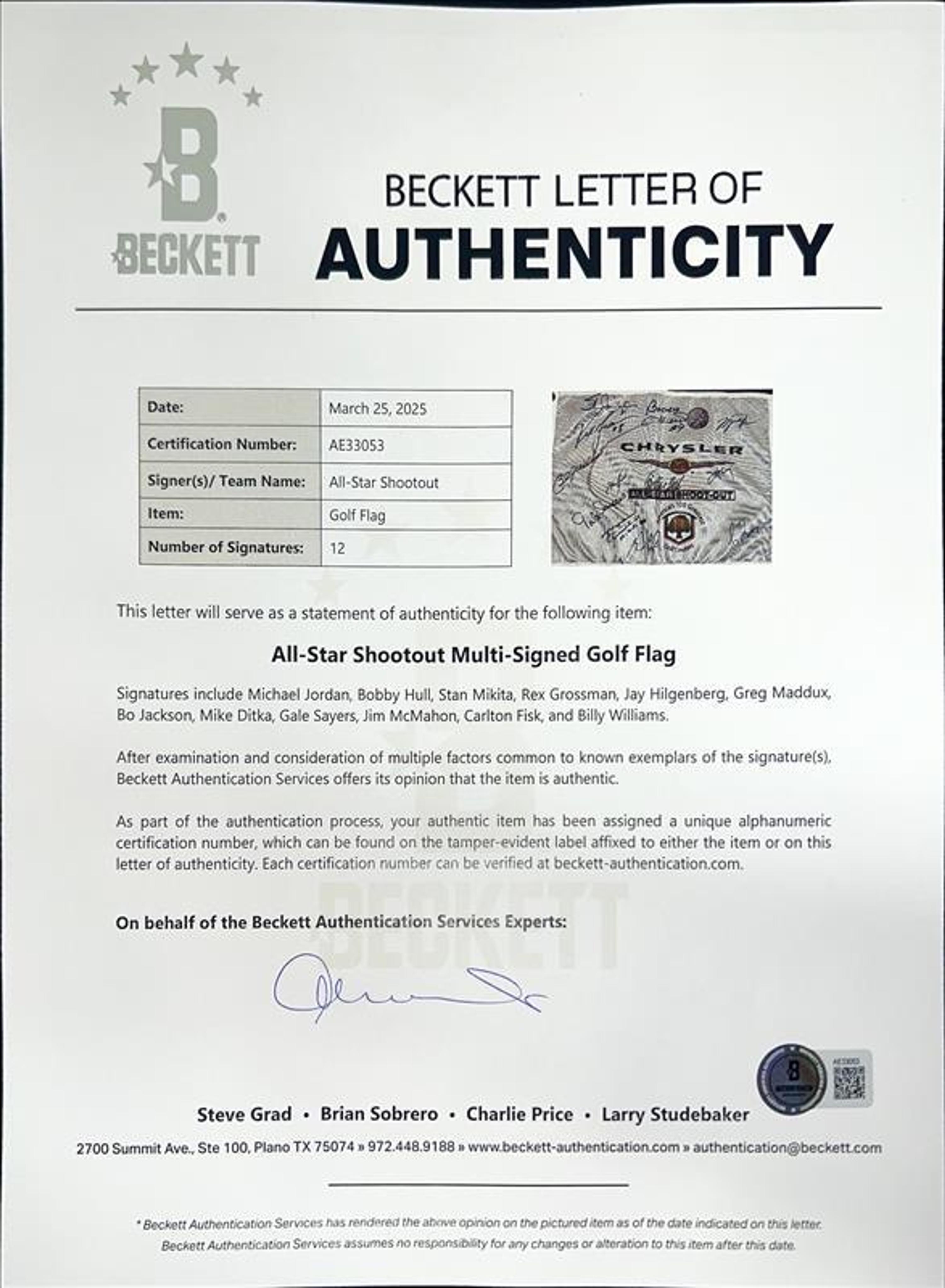 A 2004 Chrysler All-Star Golf Shootout Signed Autograph Golf Flag Including Michael Jordan (Beckett Authentication Services)