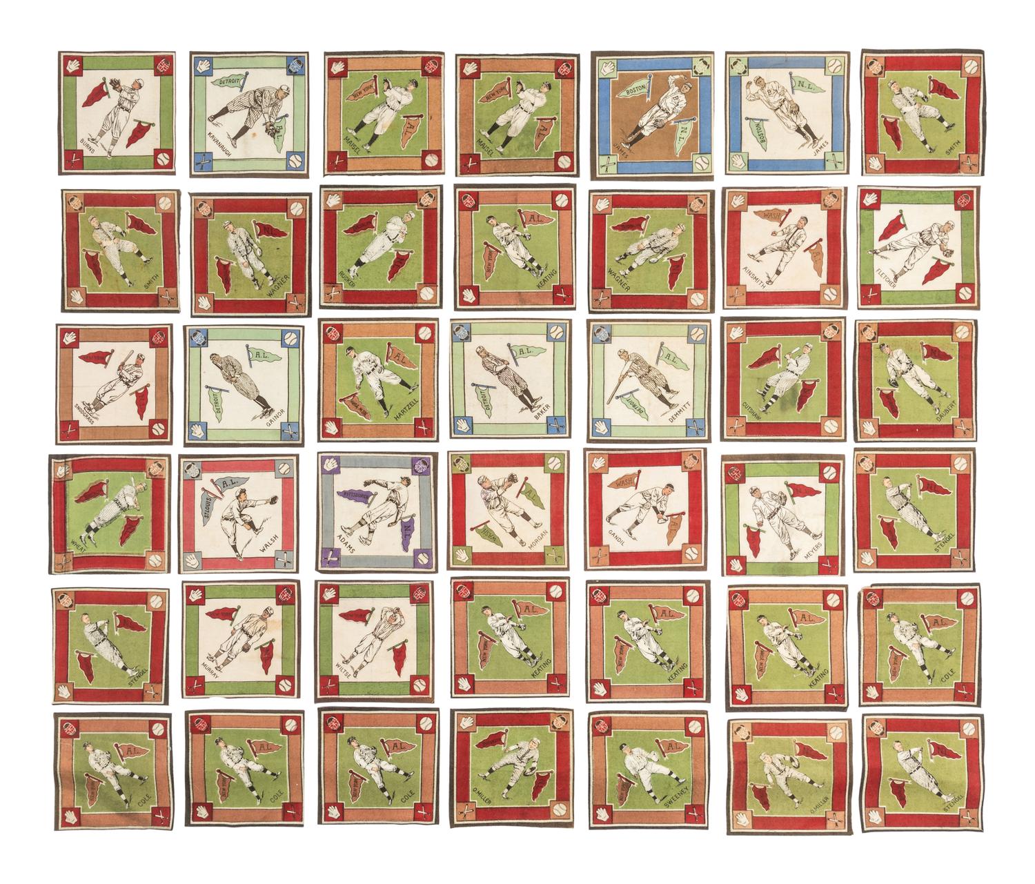 A Large Group of Over 100 1914 B18 Baseball Blanket Squares Including Multiple Hall of Famers,