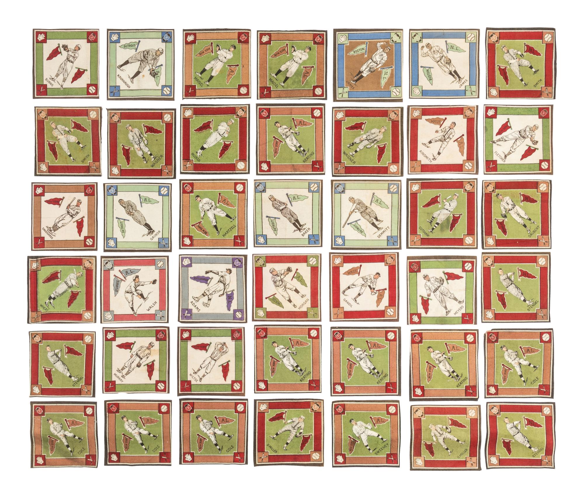 A Large Group of Over 100 1914 B18 Baseball Blanket Squares Including Multiple Hall of Famers,