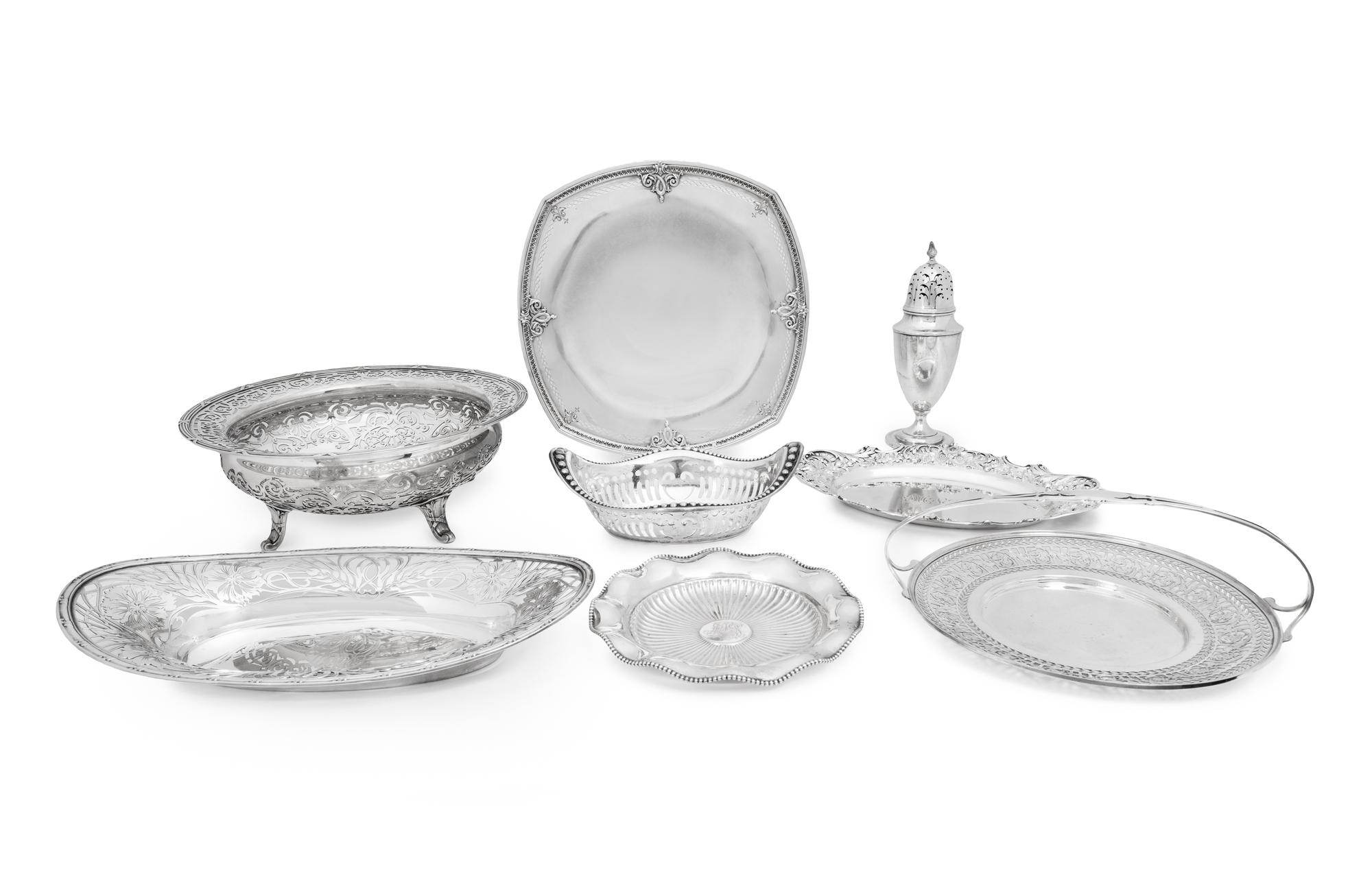 Eight American Silver Reticulated Table Articles