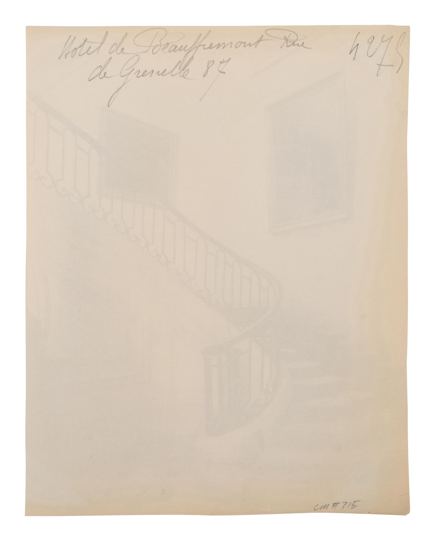 A group of three photographs ( Escalier, rue Beautreilles 7, 1904 (4e arr) , 1903-1904; Hôtel de Beauffremont, rue de Grenelle 87 , 1901; Hôtel de Grancry, 83 rue Richelieu , 1907)