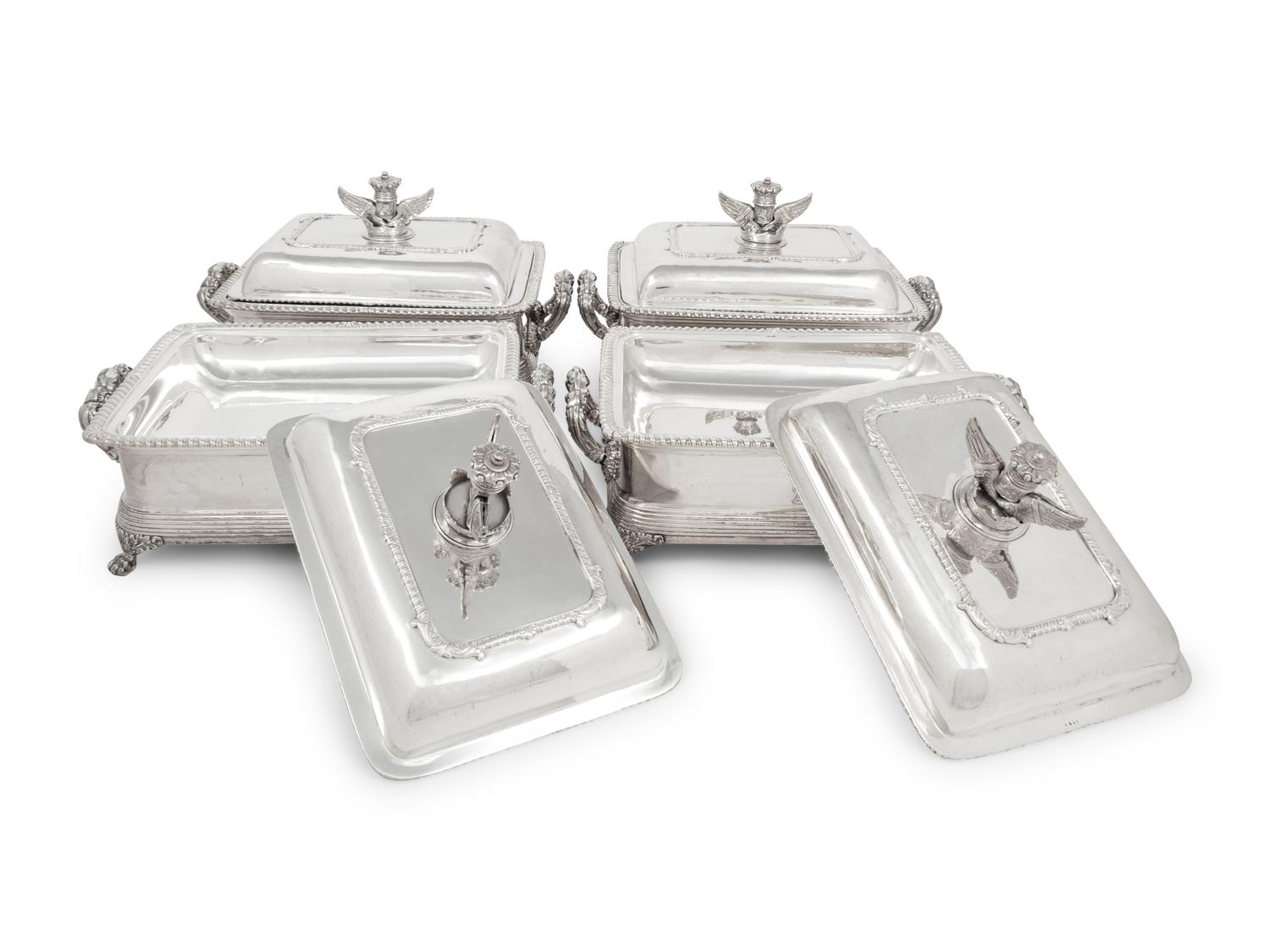 A Set of Four George III Silver and Silver-Plate Chafing Dishes