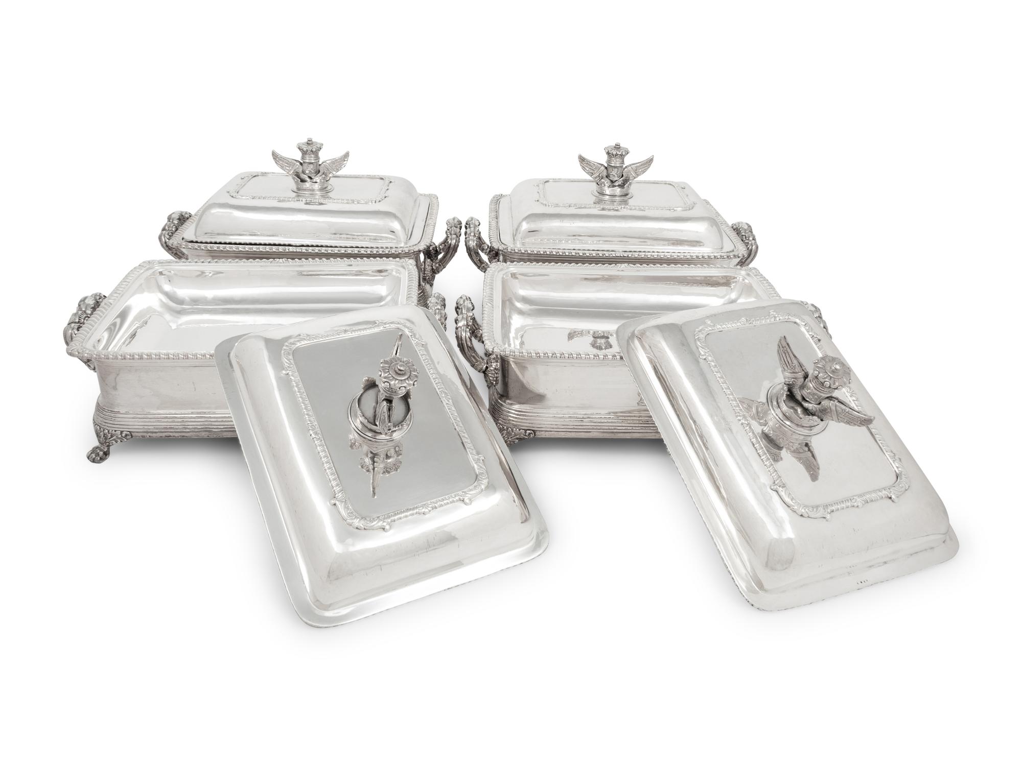 A Set of Four George III Silver and Silver-Plate Chafing Dishes