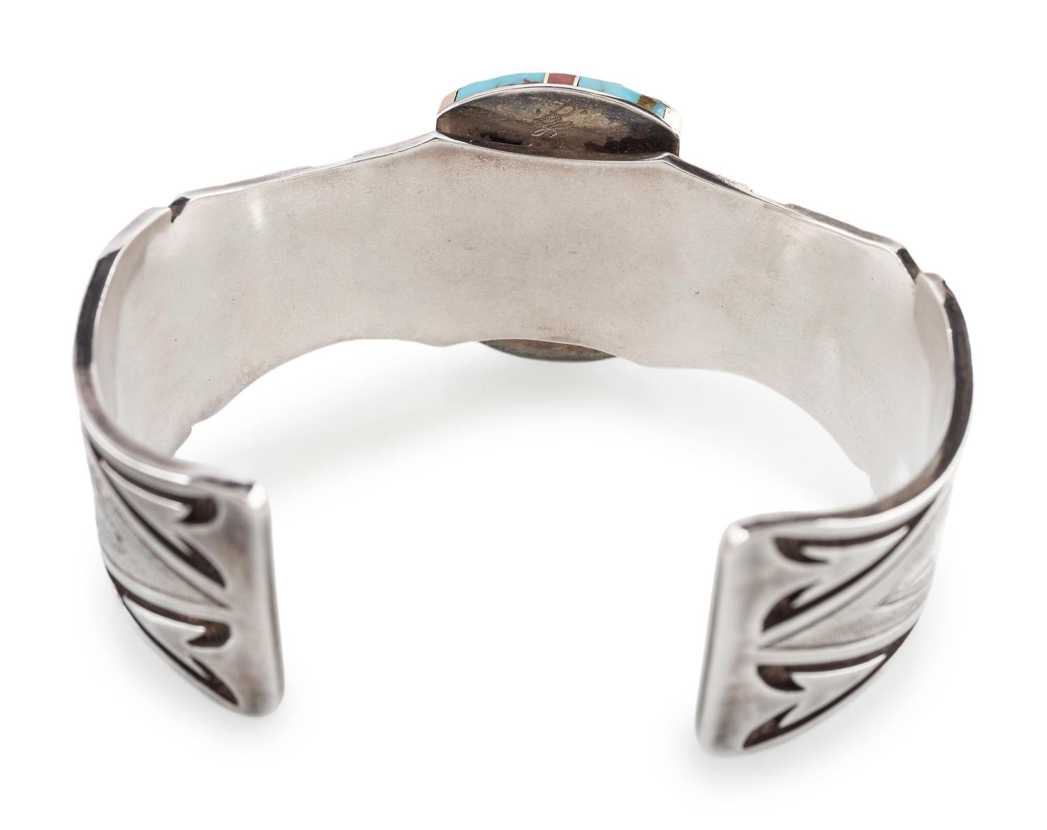 Sterling Silver Cuff Bracelet, with 14K Gold Accents, set with Turquoise and Coral