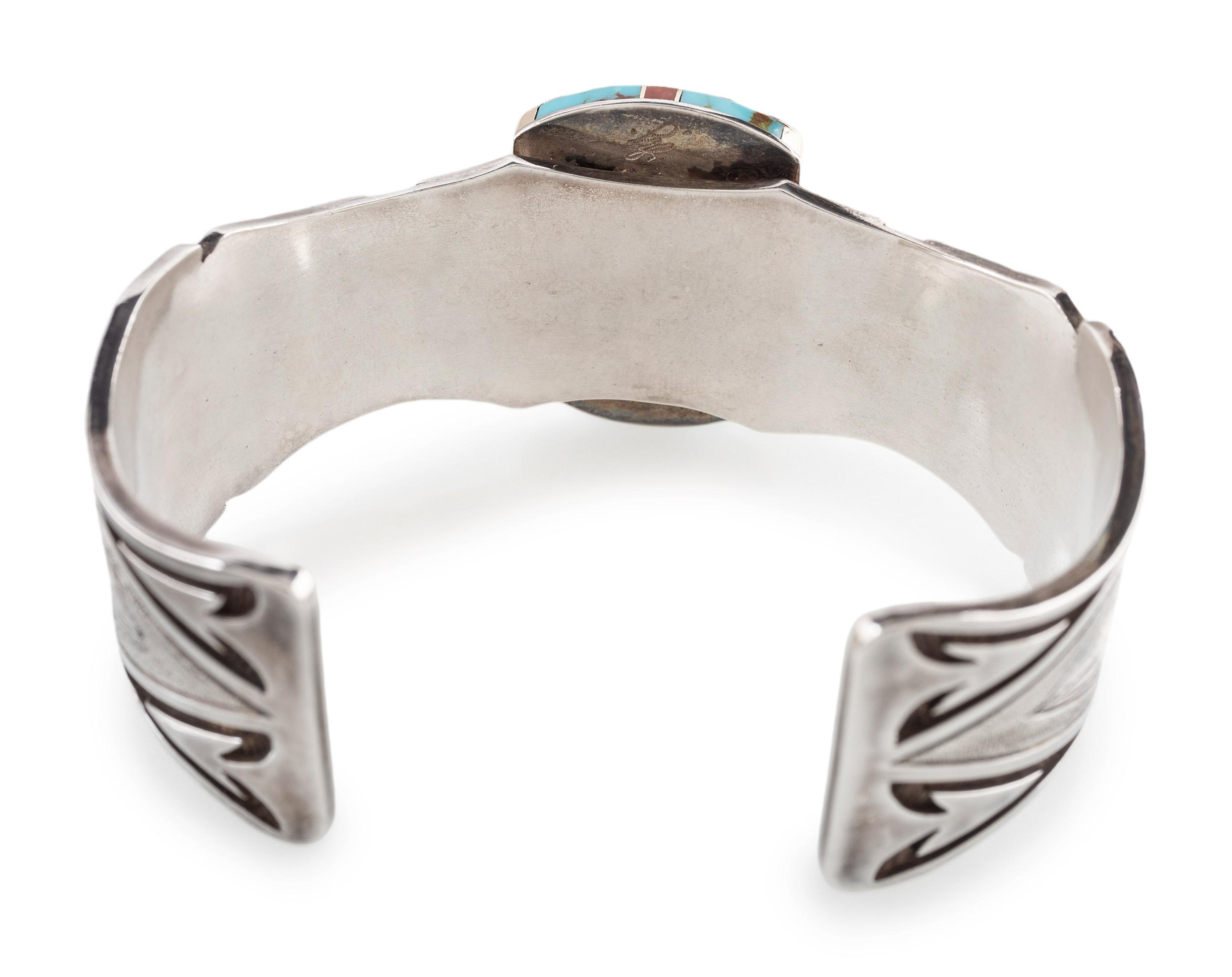 Sterling Silver Cuff Bracelet, with 14K Gold Accents, set with Turquoise and Coral