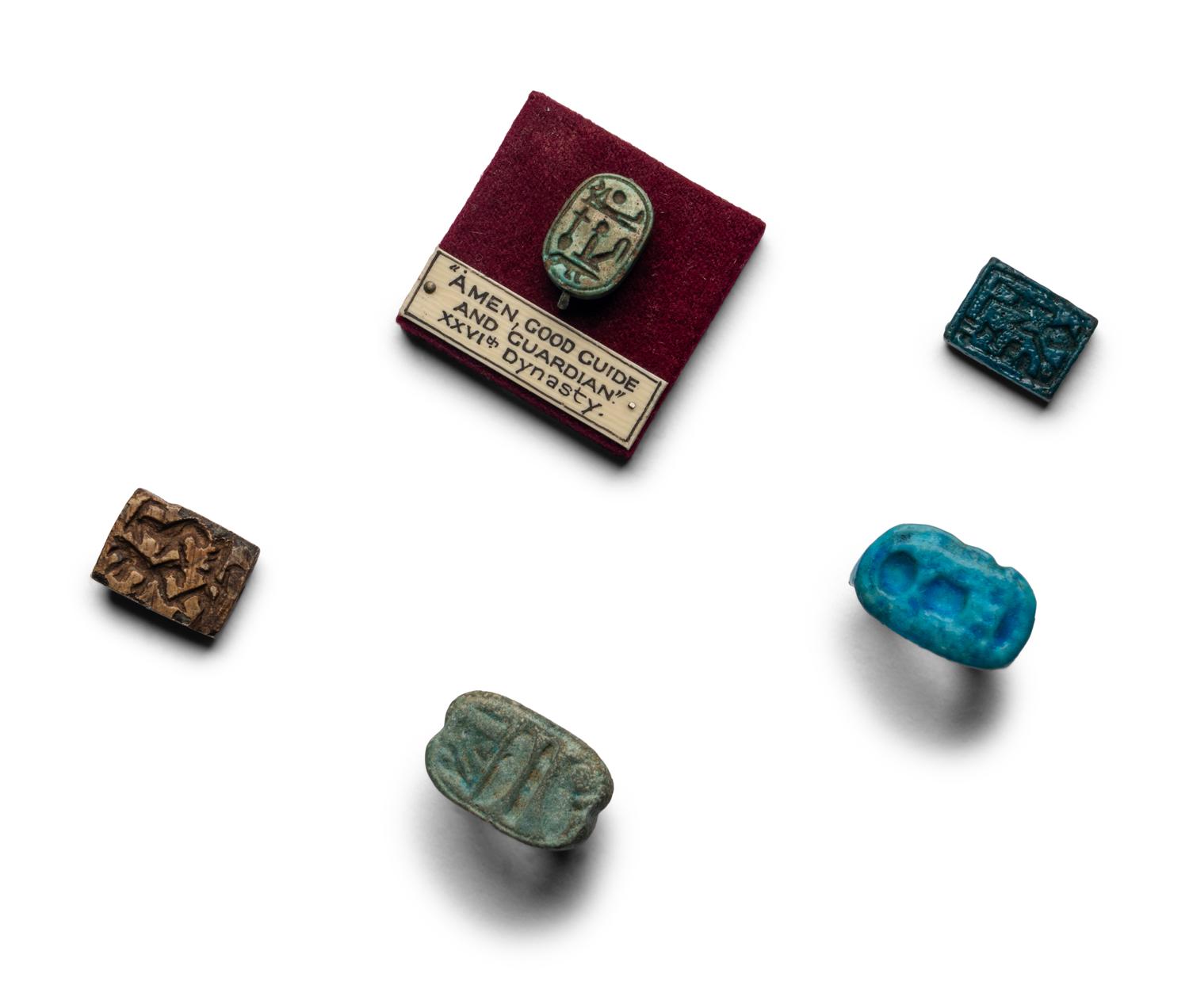 Five Egyptian Faience Scaraboids and Rings