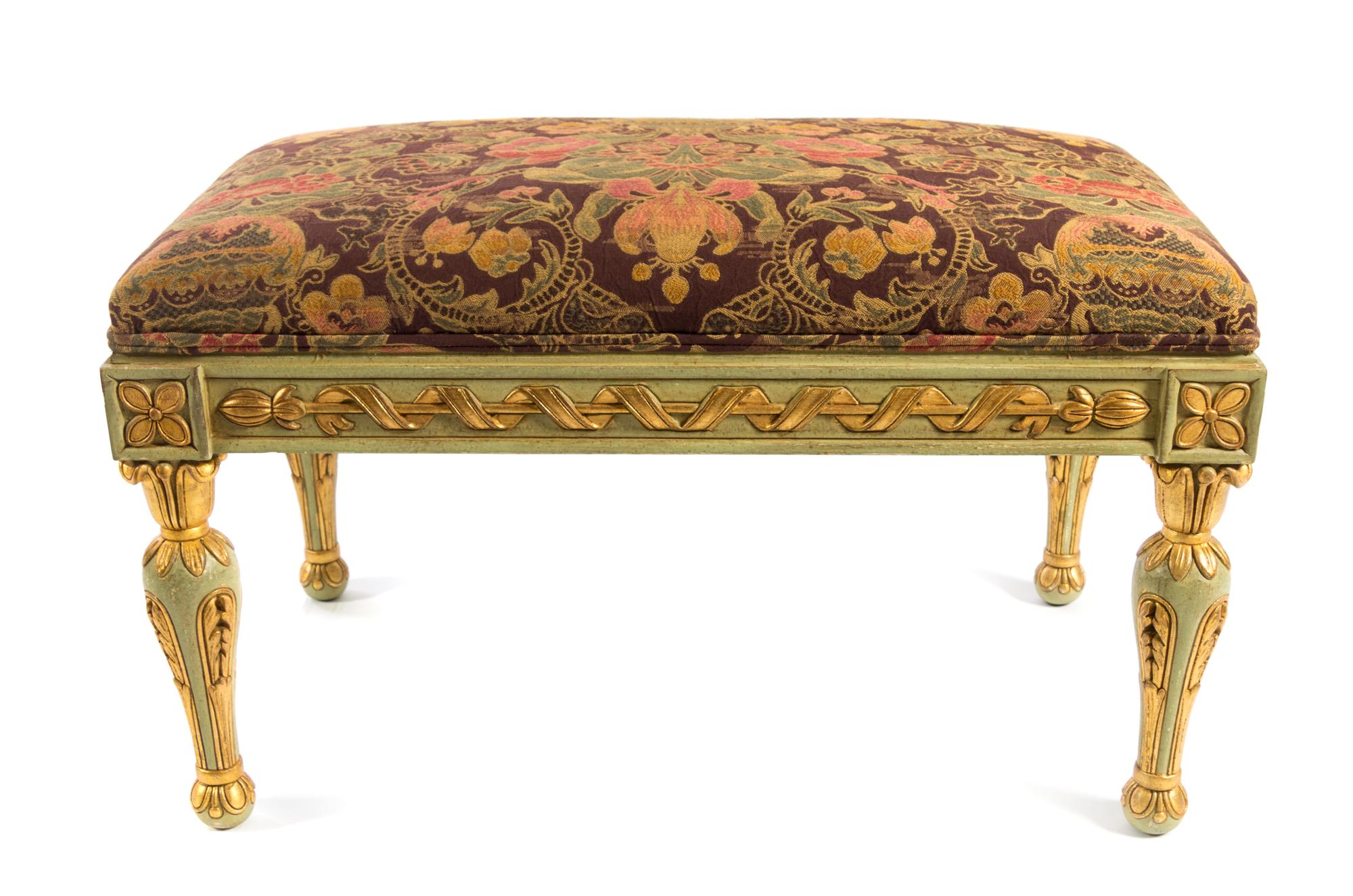 An Italian Painted Bench Height 20 x width 32 x depth 19 1/2 inches. — 20TH CENTURY