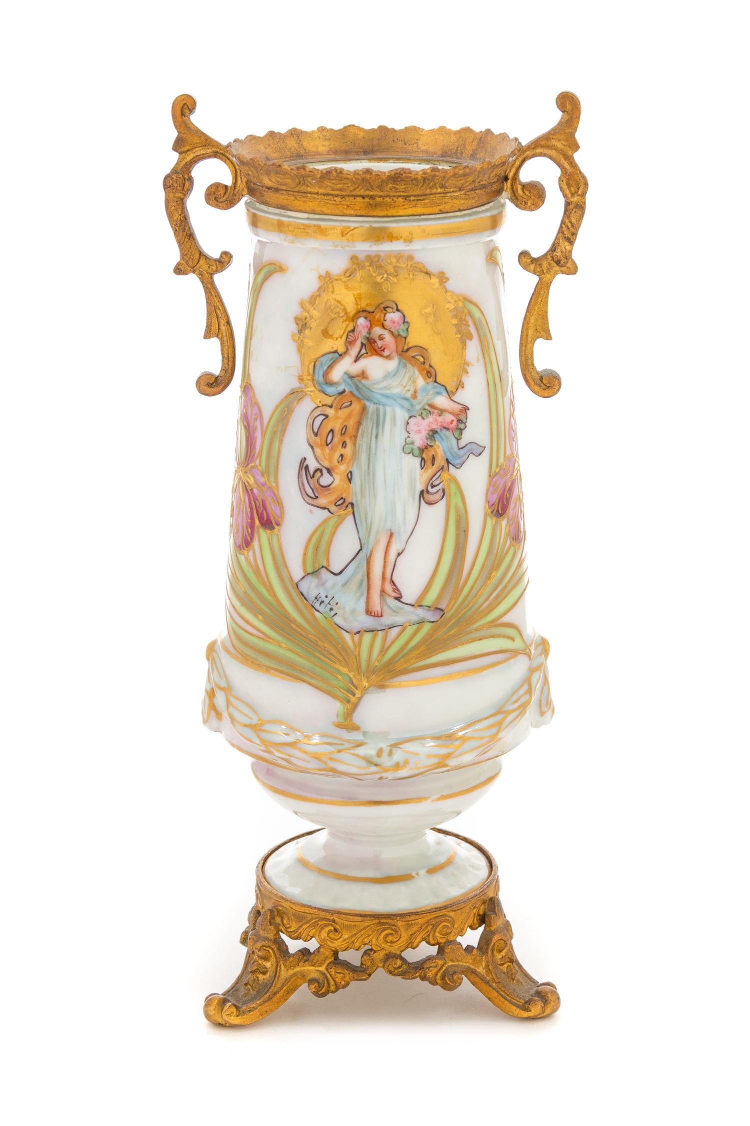A Sevres Style Gilt Metal Mounted Porcelain Vase Height 8 inches. — CIRCA 1900