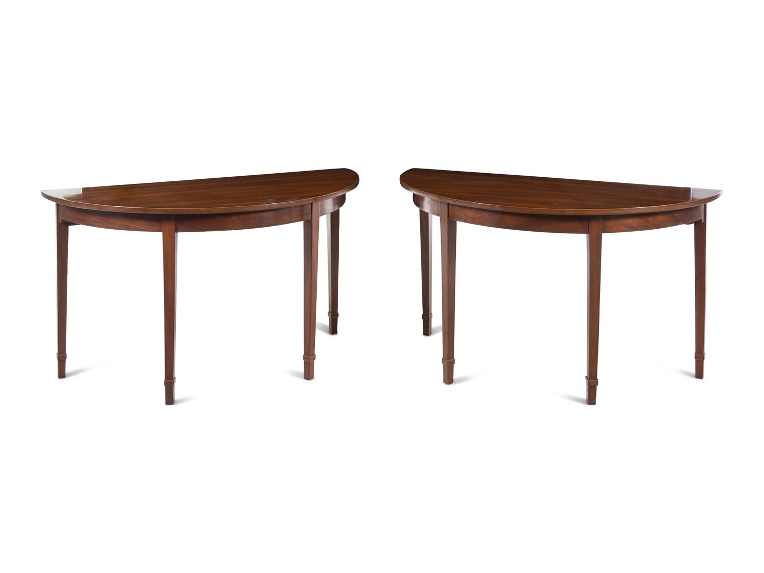 A Pair of George III Mahogany Demilune Console Tables
