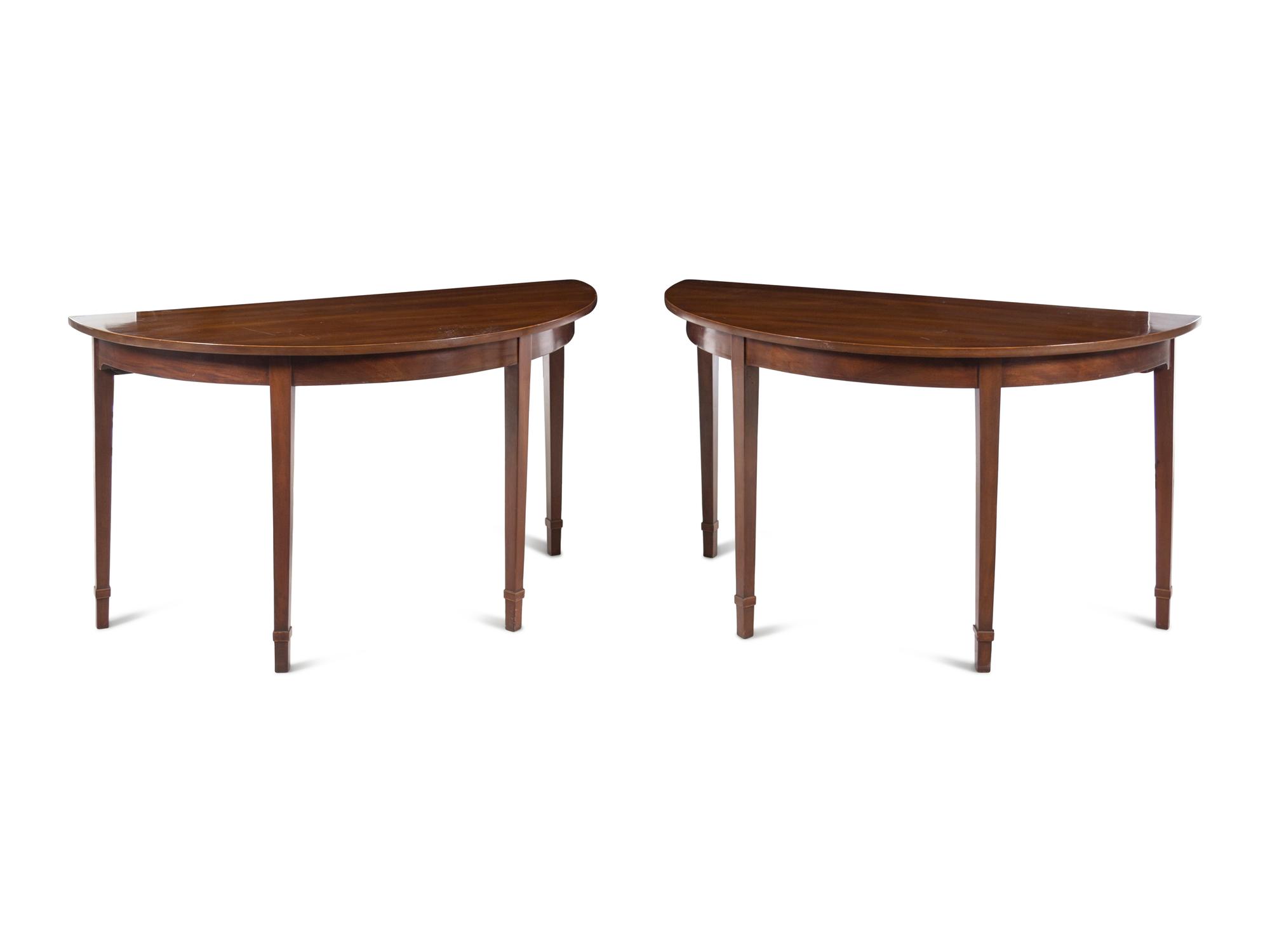 A Pair of George III Mahogany Demilune Console Tables