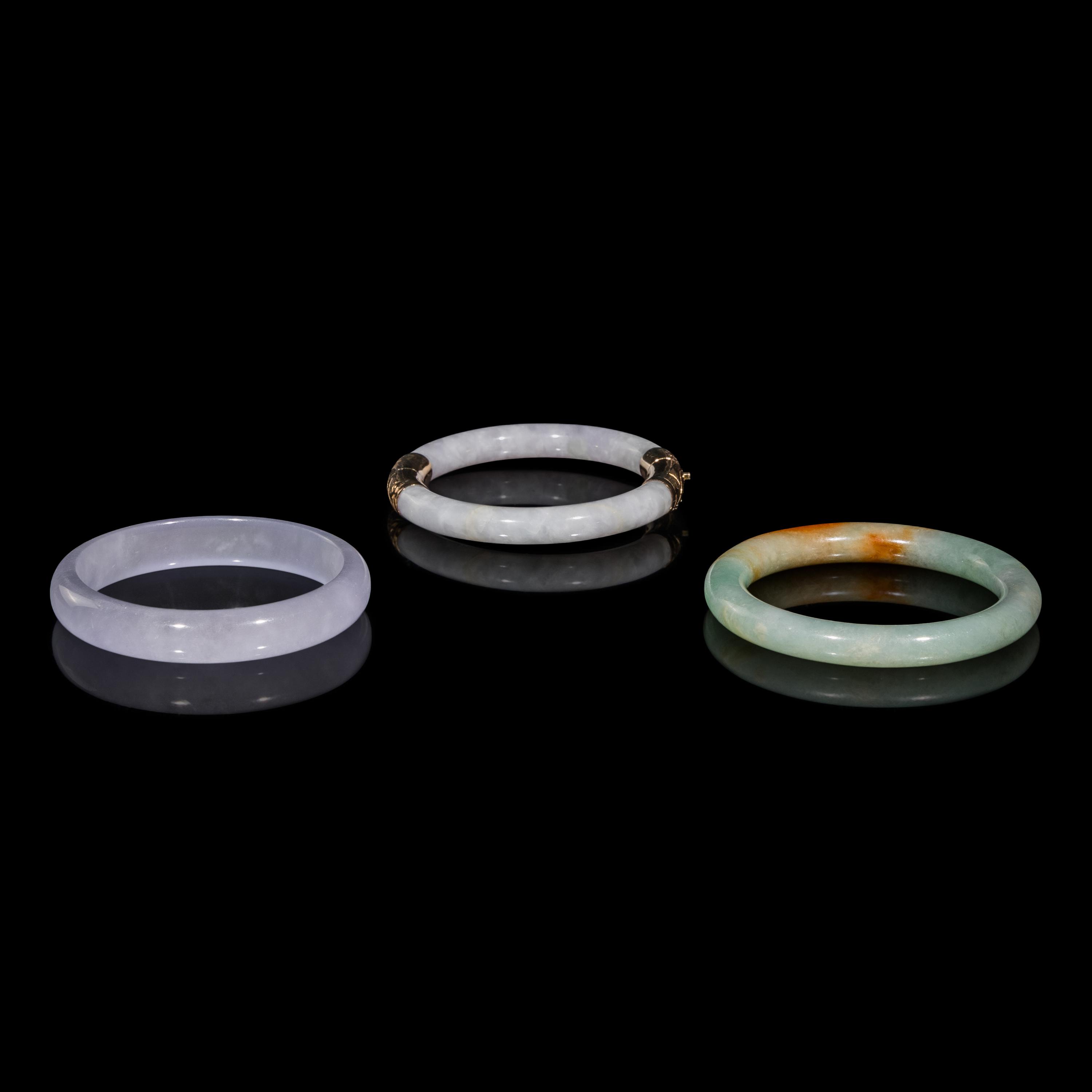 Three Chinese Jadeite Bangles — 翡翠鐲三隻