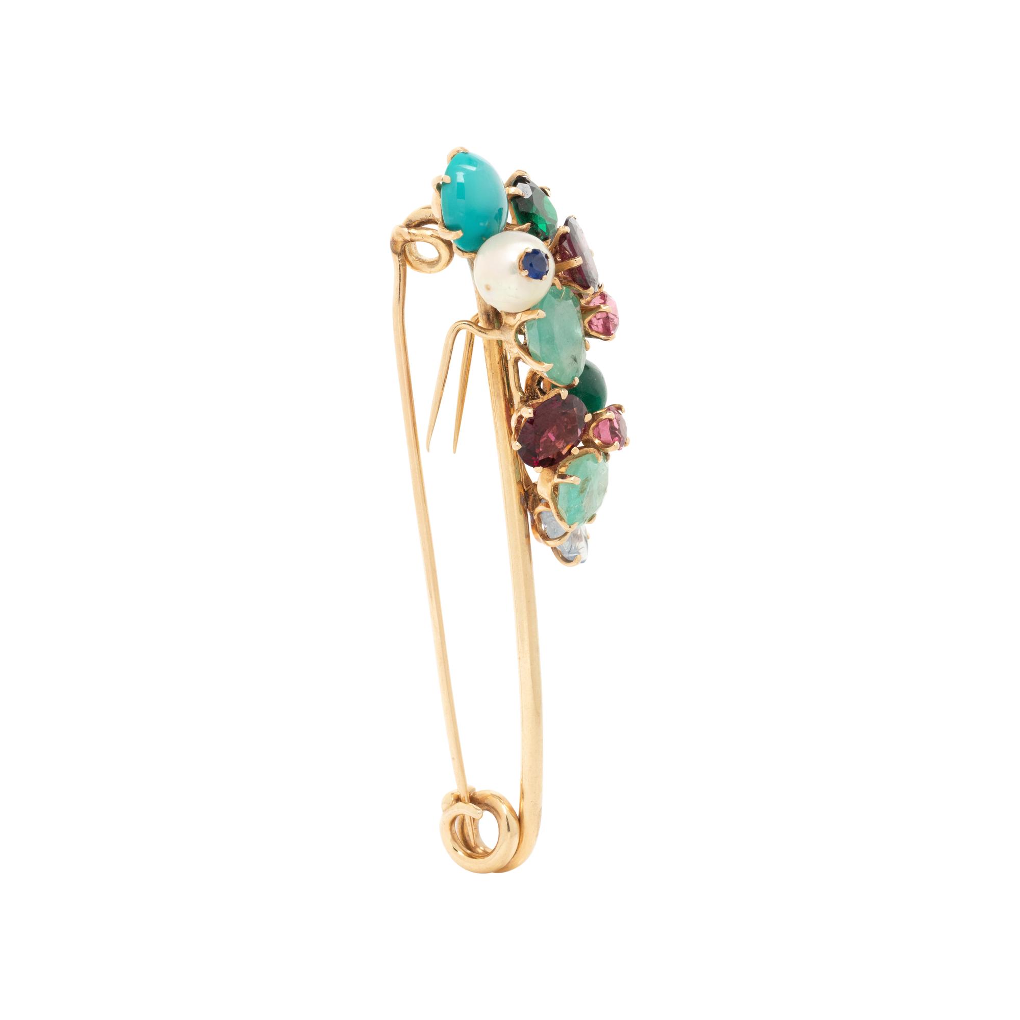 YELLOW GOLD AND MULTIGEM BROOCH