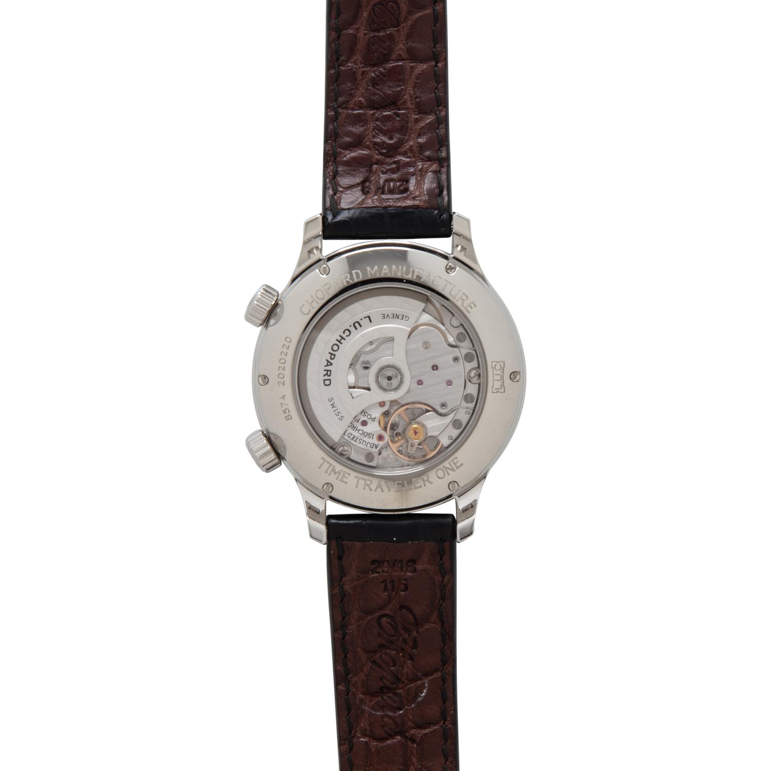 CHOPARD, STAINLESS STEEL 'L.U.C. TIME TRAVELER ONE' WATCH, BOX & PAPERS