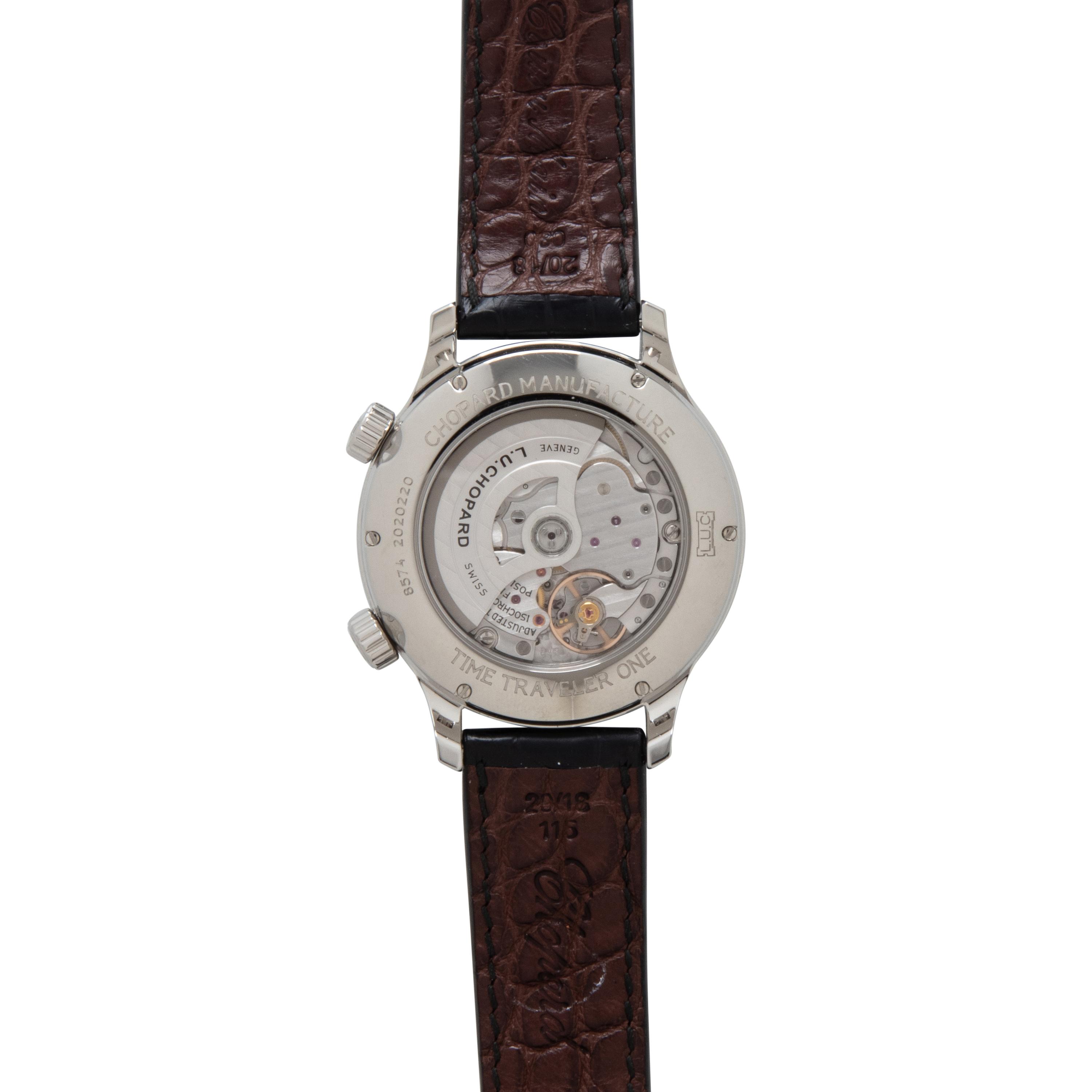 CHOPARD, STAINLESS STEEL 'L.U.C. TIME TRAVELER ONE' WATCH, BOX & PAPERS