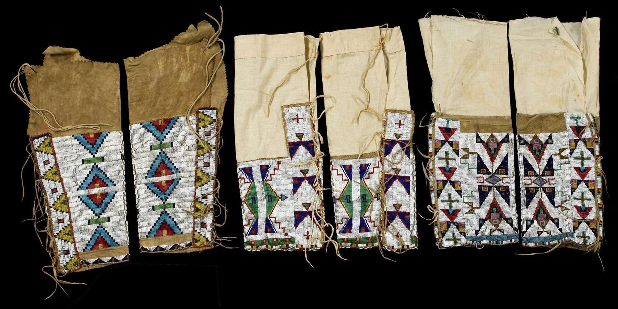 Three pairs of Sioux beaded hide women's leggings late 19th/early 20th century