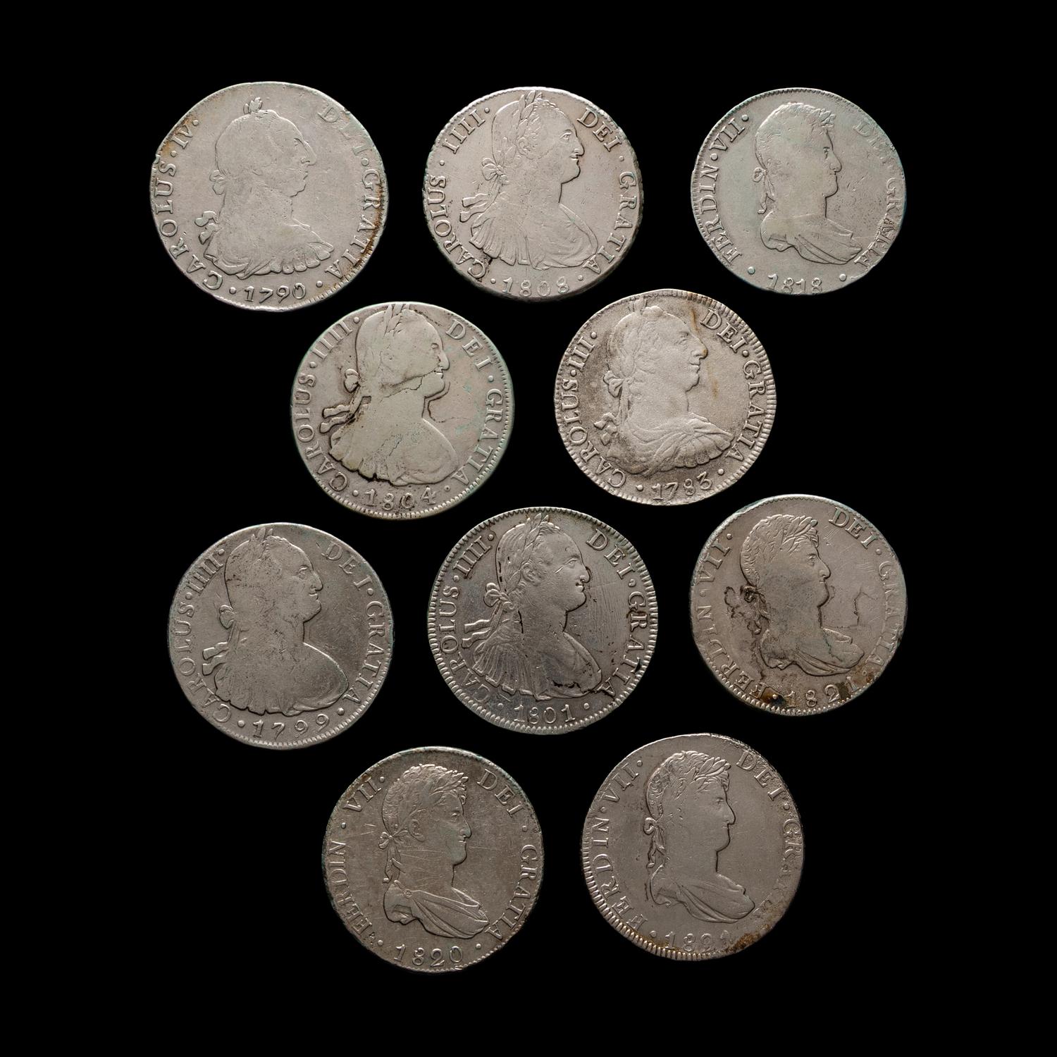 [SPANISH EMPIRE] A Group of Ten Colonial Minted 8-Reales Coins