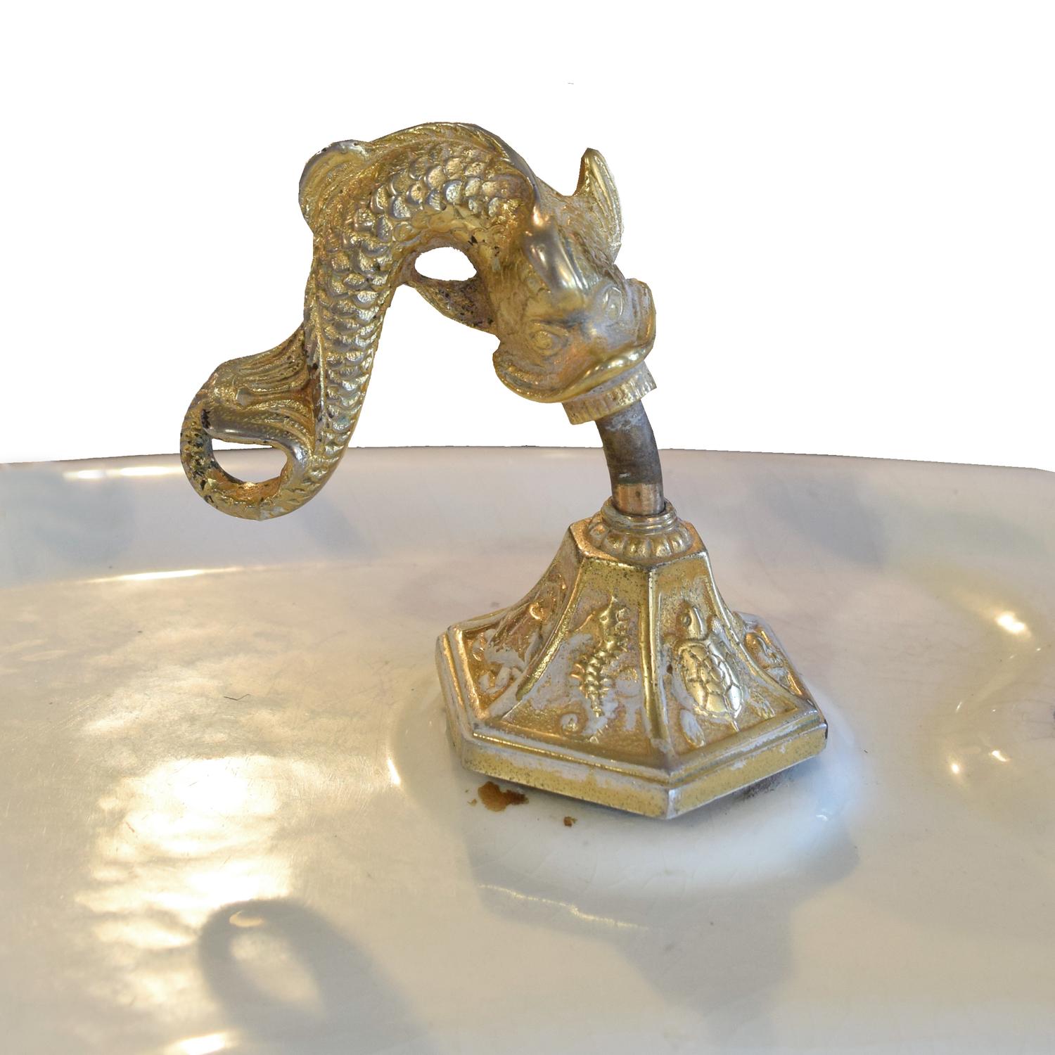 A Porcelain Pedestal Sink with Aquatic Hardware 37.5" W x 27.5" D x 32" H — United States, 20th Century