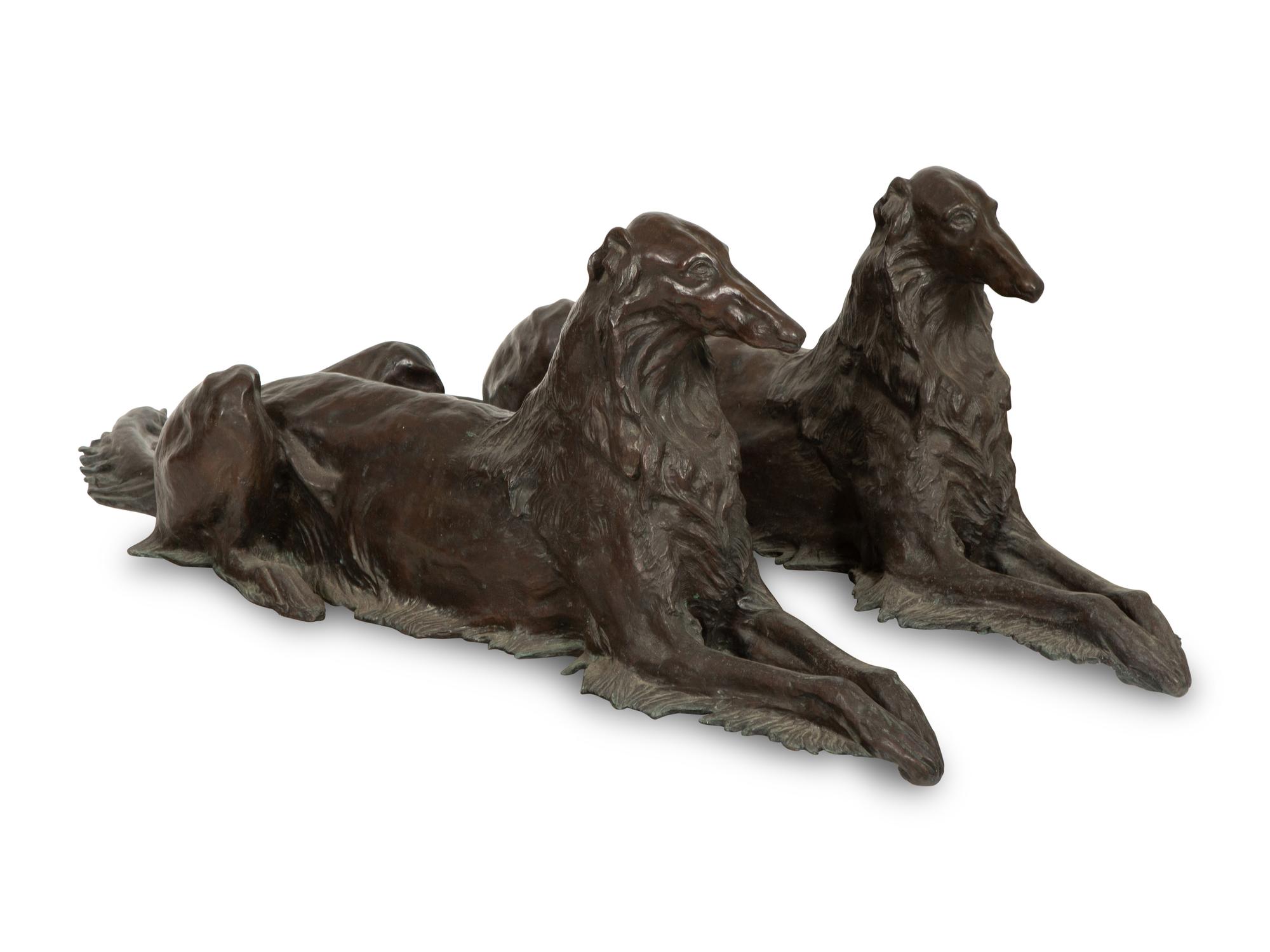 A Pair of Bronze Models of Borzois