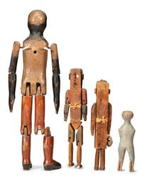 Four Folk Art Carved Wood Articulated Figures