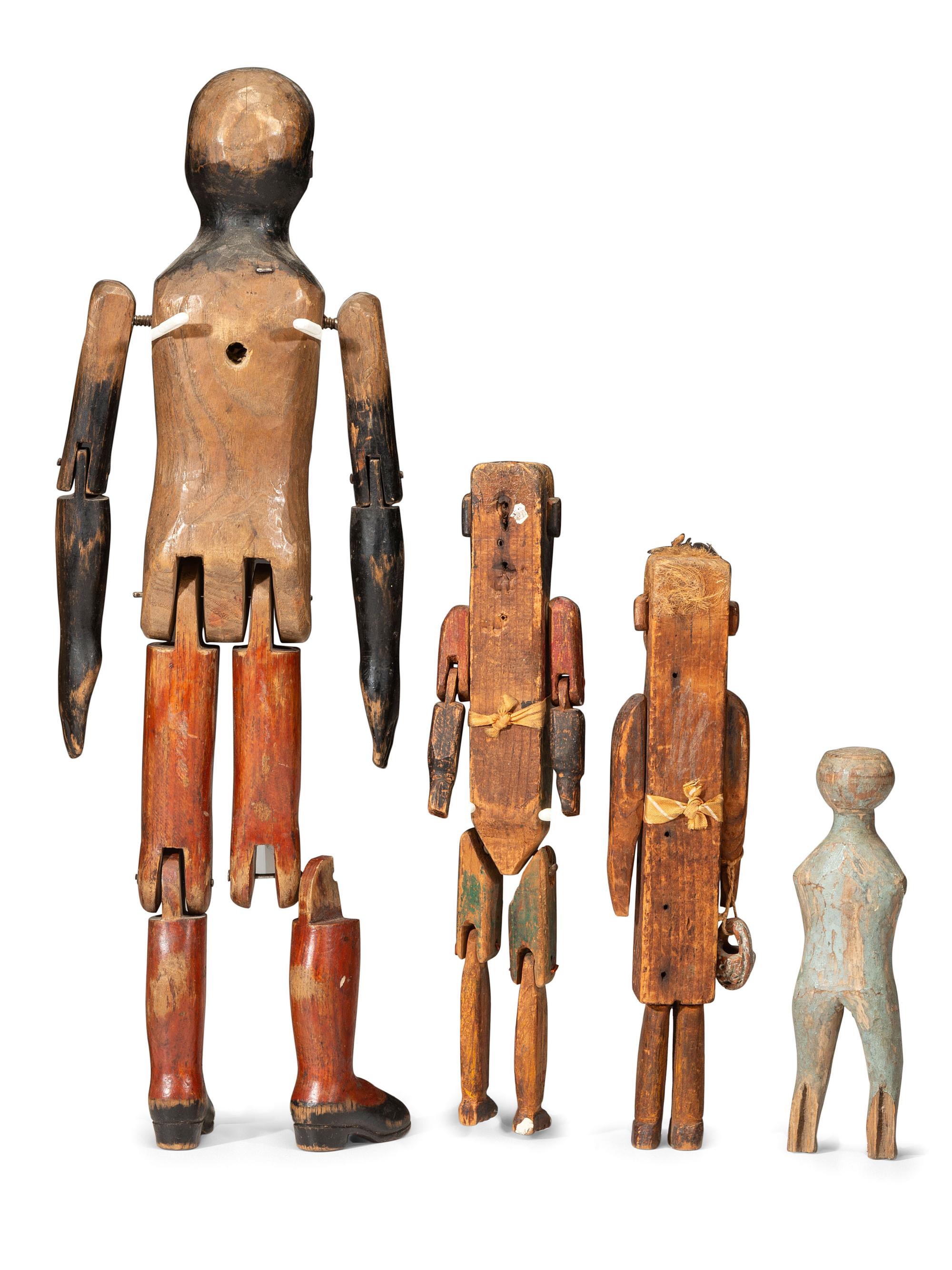 Four Folk Art Carved Wood Articulated Figures