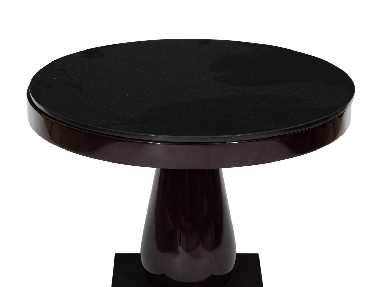 A Contemporary Black Lacquer Side Table with Black Glass Top